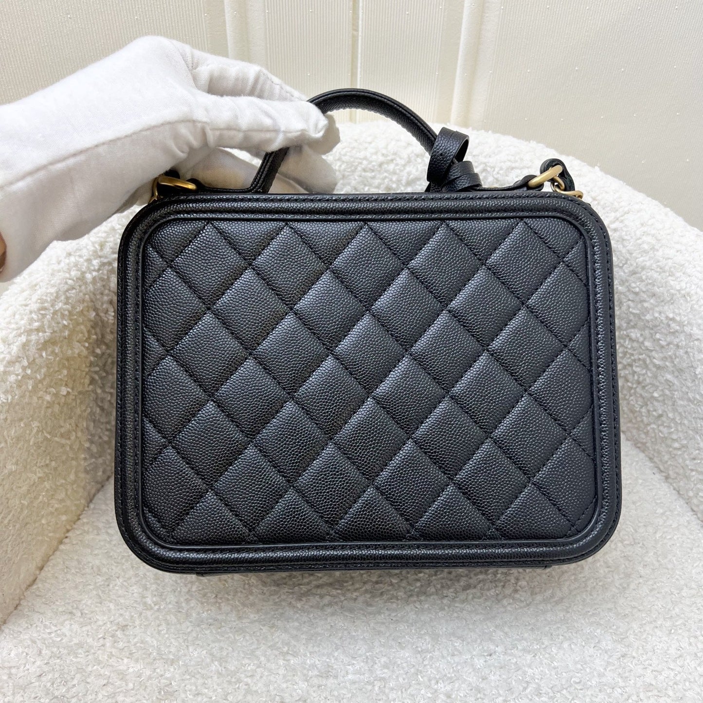 Chanel Medium Filigree Vanity Bag in Black Caviar, Black Trim and AGHW (Model: A93343)