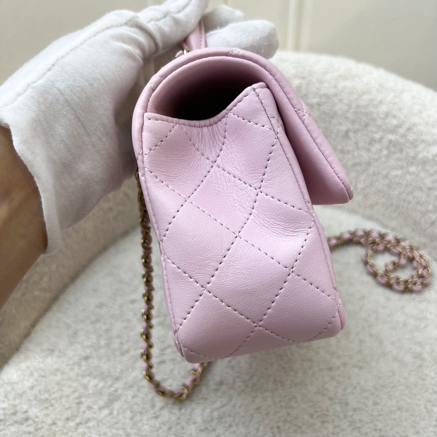 [Brand New] Chanel Top Handle Mini Rectangle Flap in 25S Light Pink Lambskin AGHW (Model: AS2431) Handbag