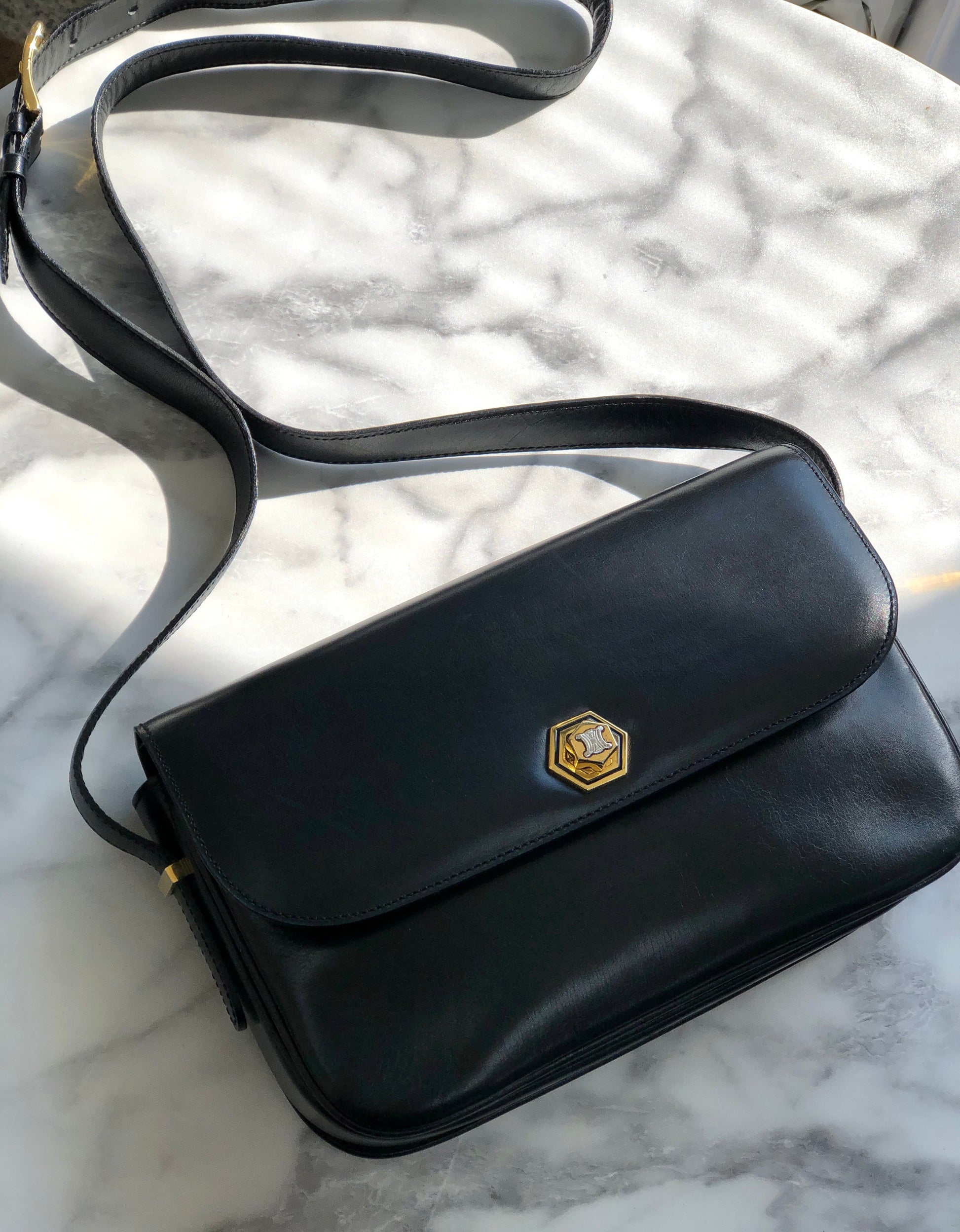 CELINE Triomphe Turn lock Crossbody Shoulderbag Black Old CELINE pcmwku