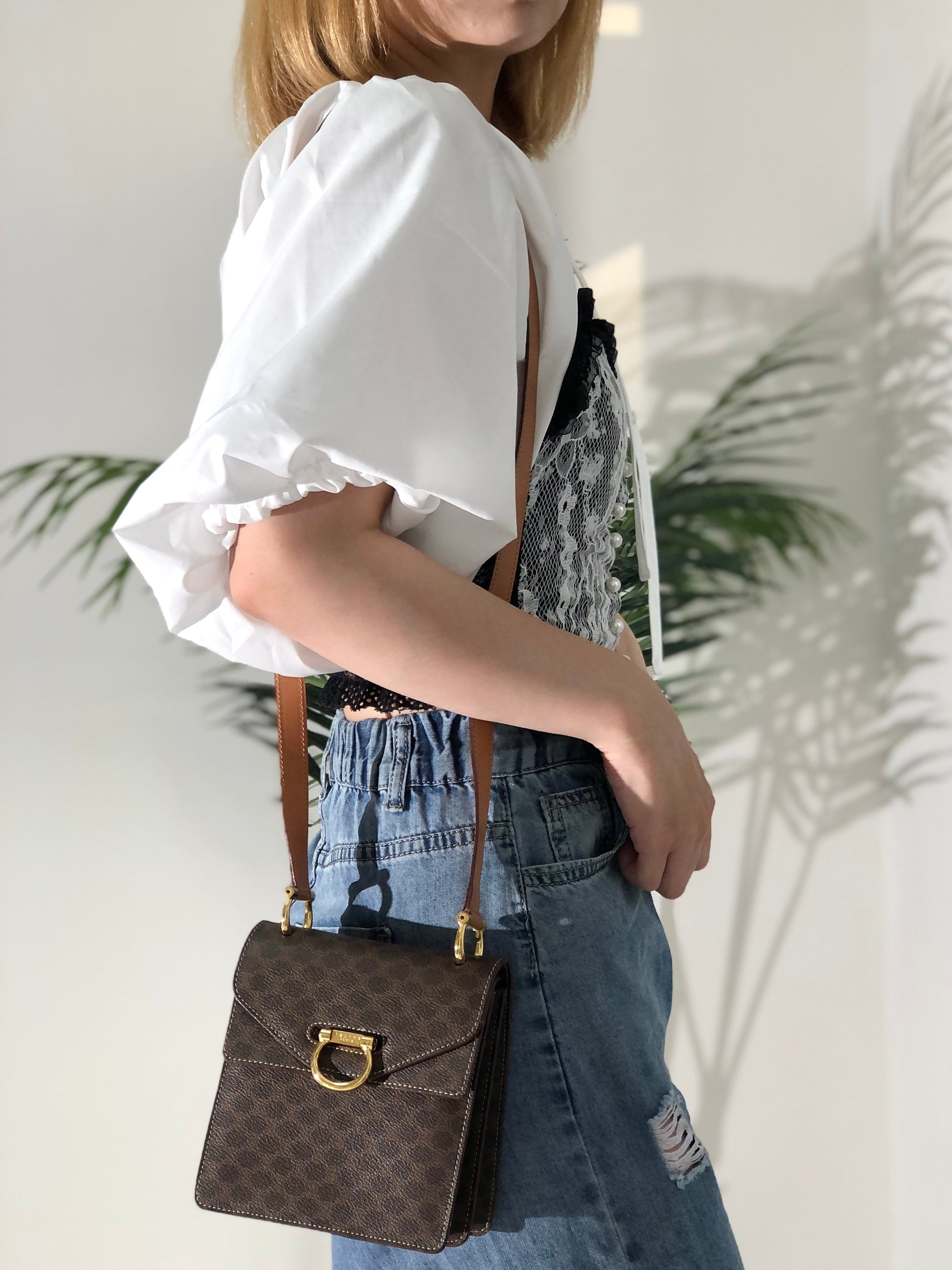 CELINE Macadam Gancini Double Flap Mini bag Shoulder bag Brown Old CELINE s5ygdx