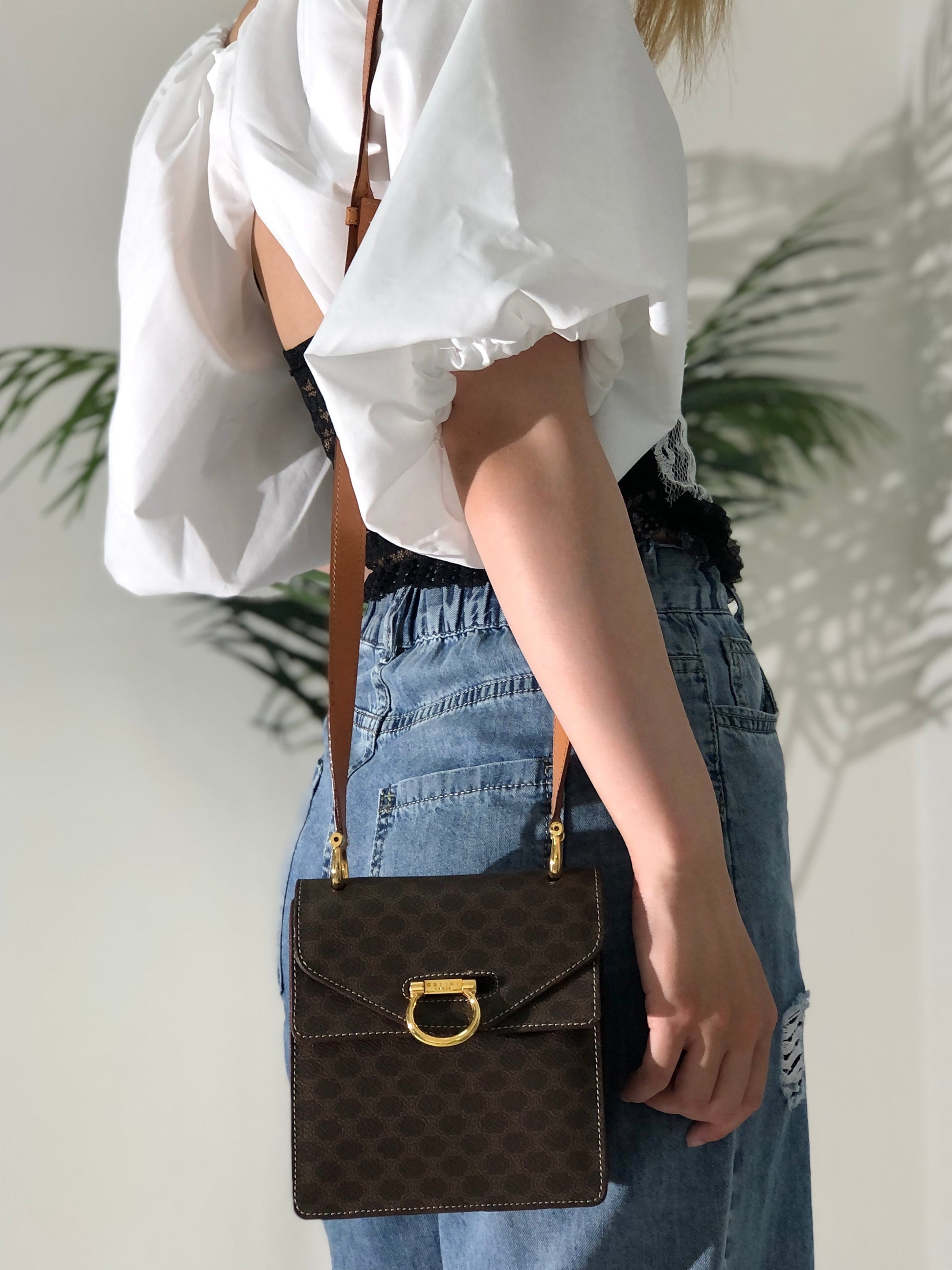 CELINE Macadam Gancini Double Flap Mini bag Shoulder bag Brown Old CELINE s5ygdx