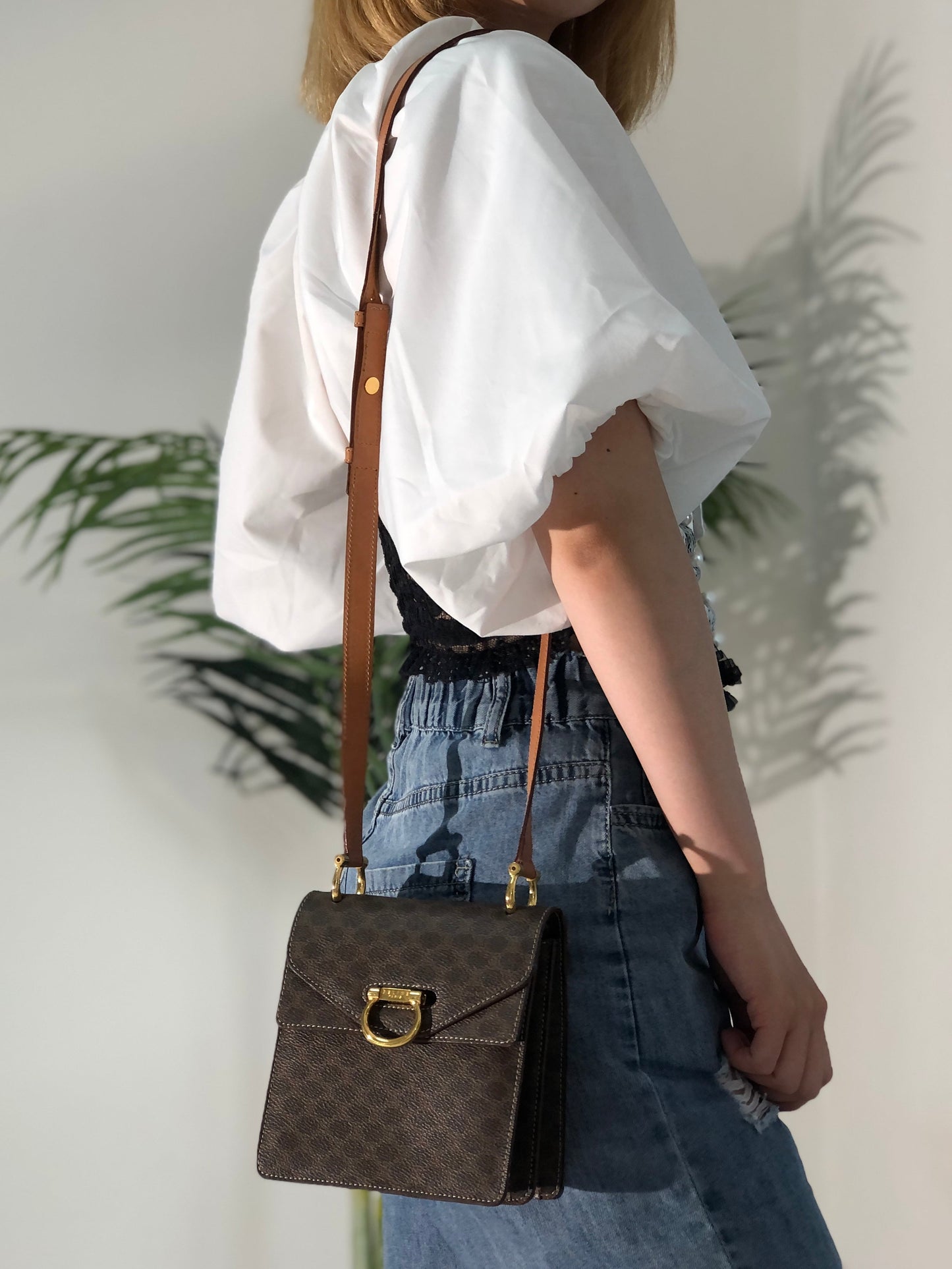 CELINE Macadam Gancini Double Flap Mini bag Shoulder bag Brown Old CELINE s5ygdx