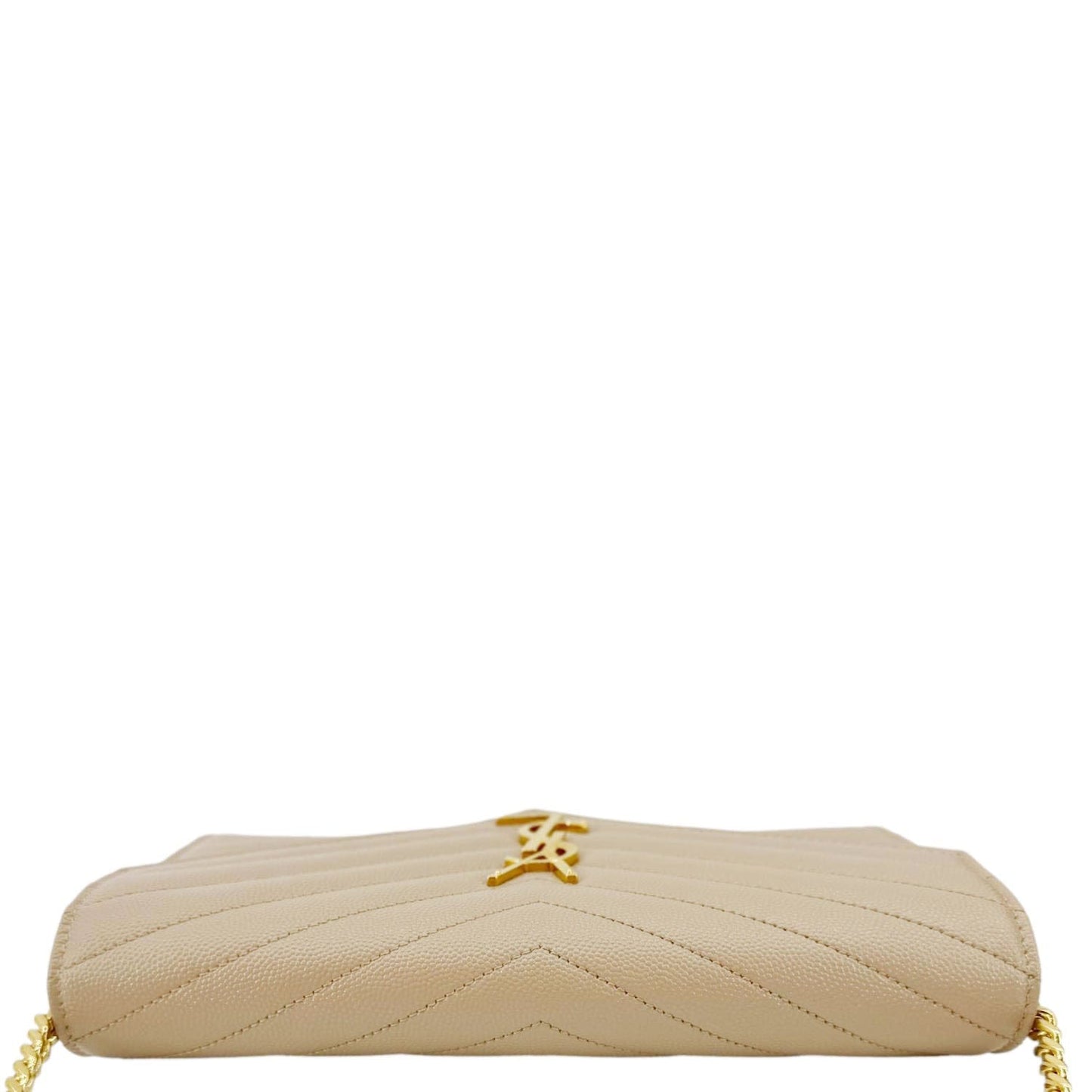 YVES SAINT LAURENT Cassandre Leather Wallet On Chain Crossbody Bag Nude Powder