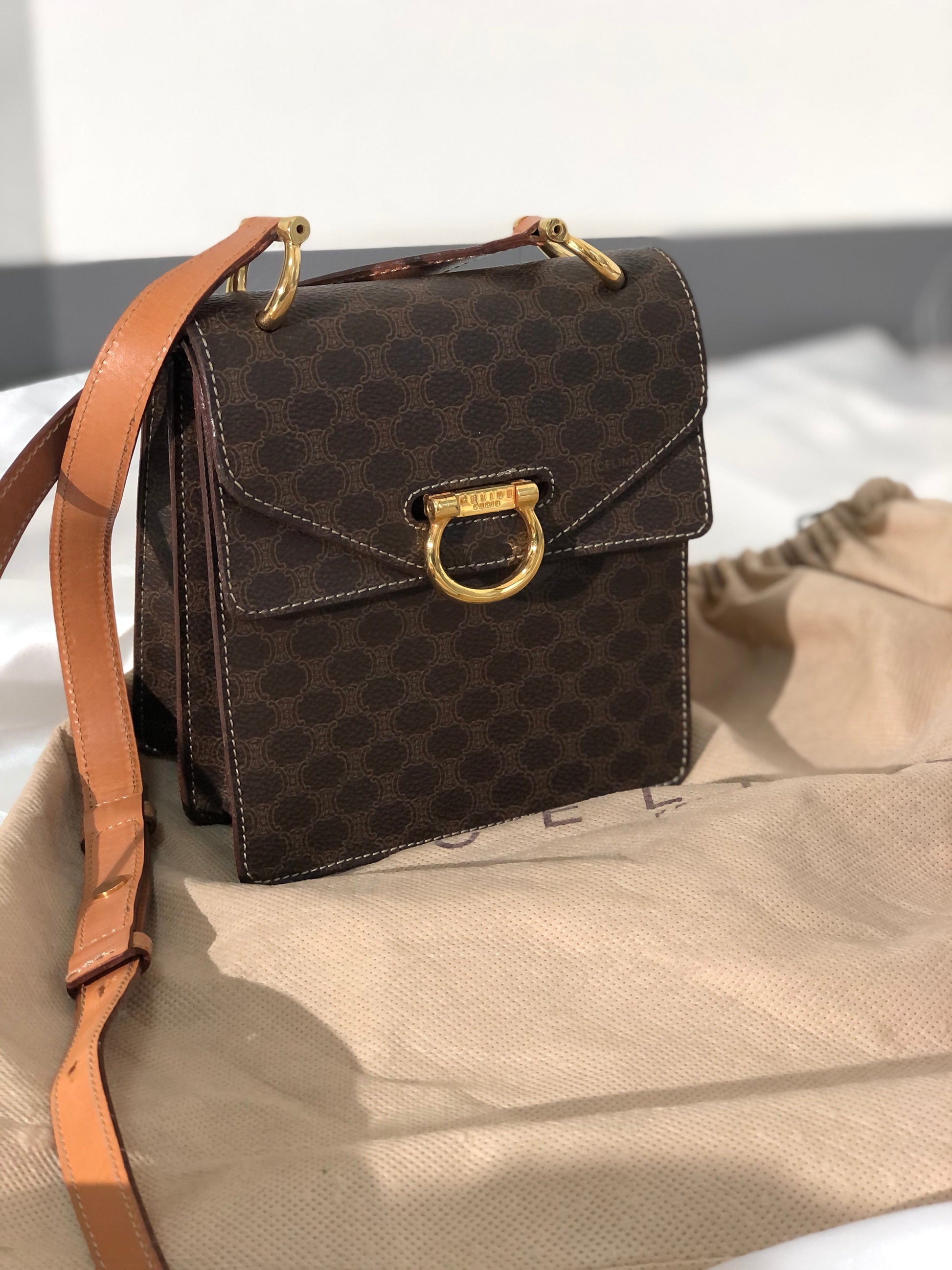 CELINE Macadam Gancini Double Flap Mini bag Shoulder bag Brown Old CELINE s5ygdx