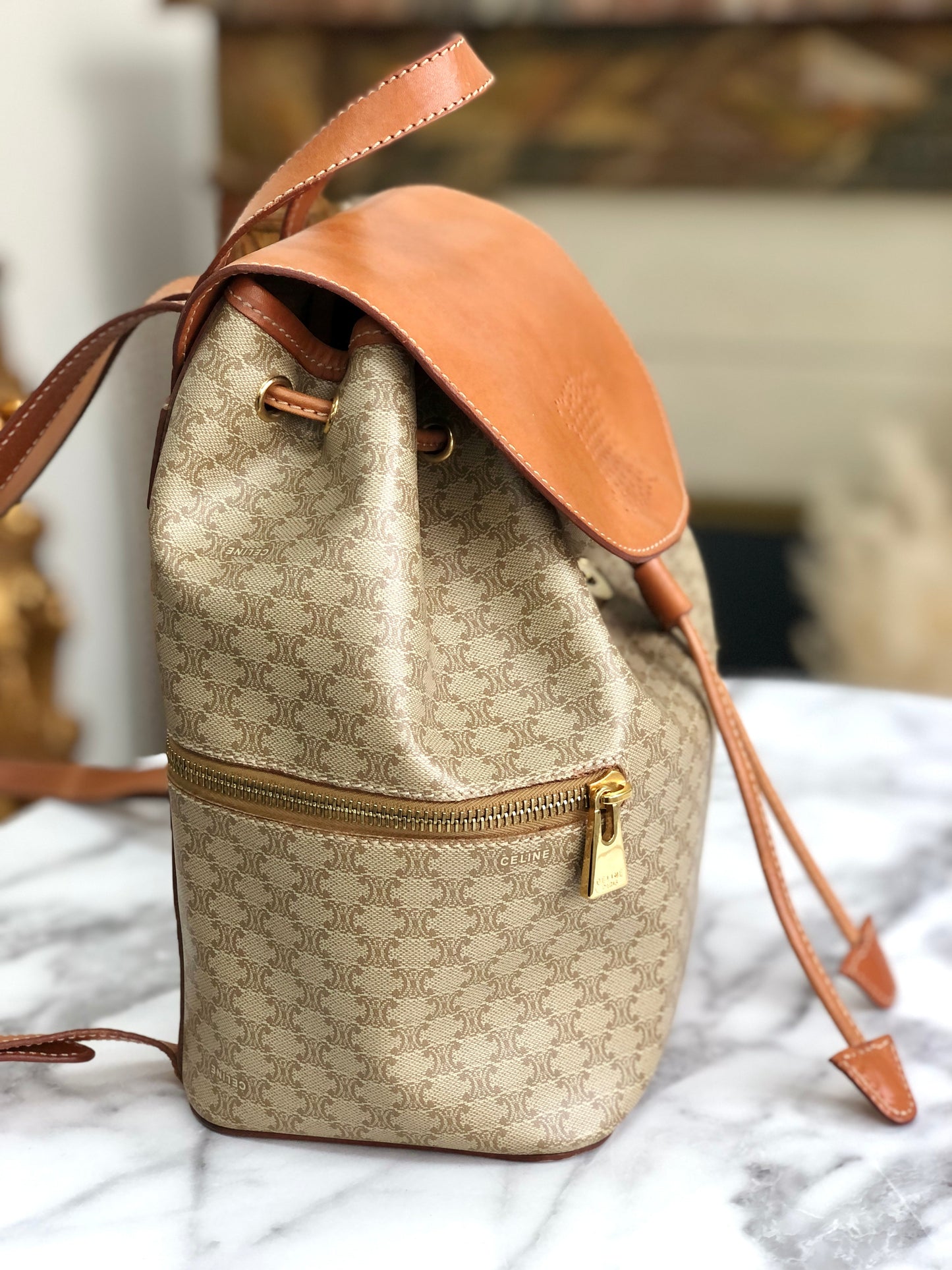 CELINE Macadam Triomphe Backpack Beige Old Celine mchxj3