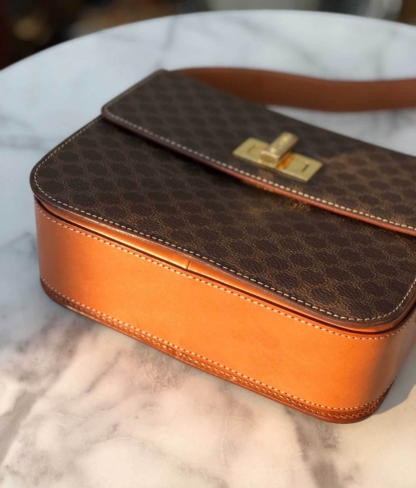 CELINE Macadam Turn lock Crossbody Shoulder bag Brown Old CELINE 3rrk6a