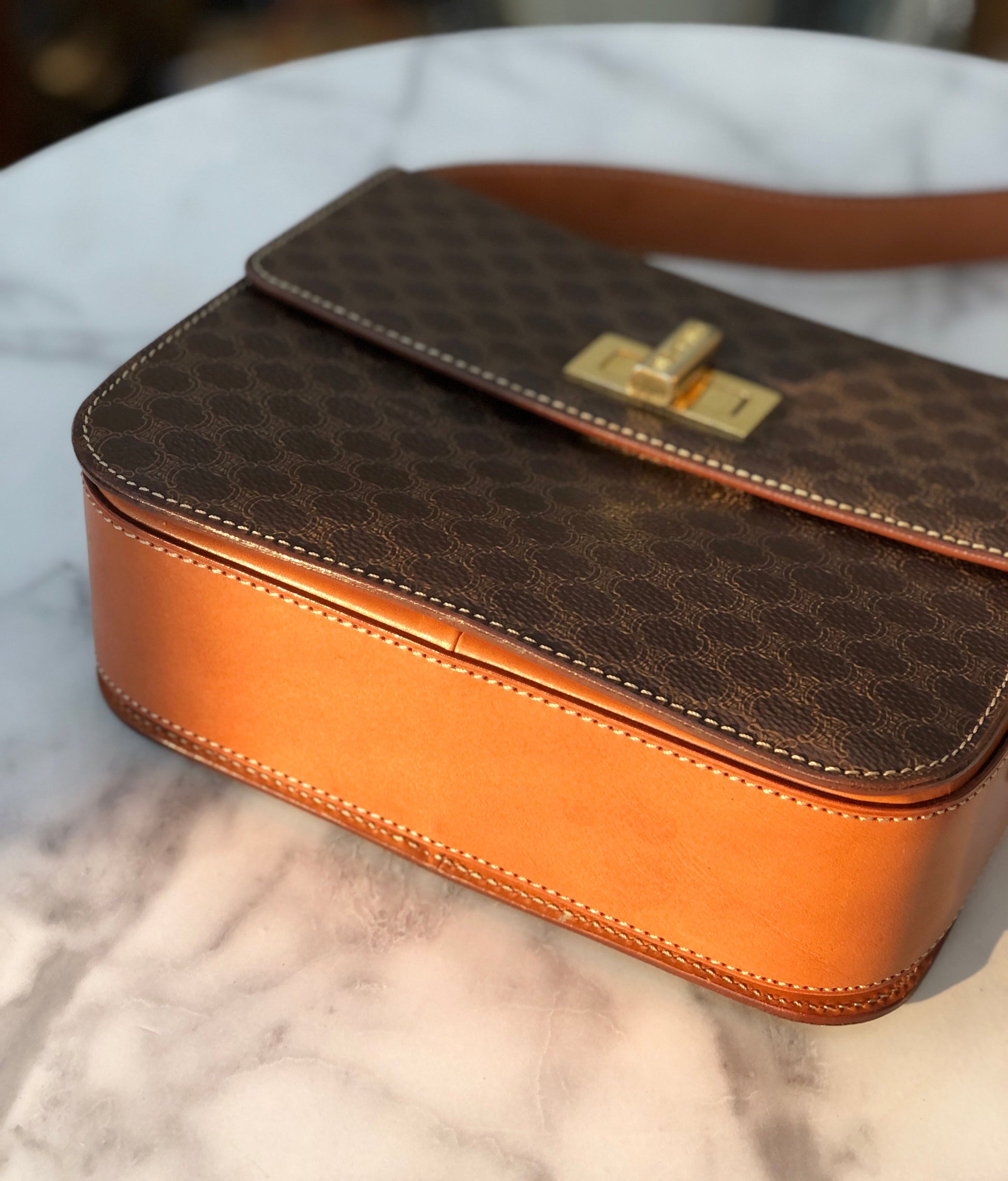 CELINE Macadam Turn lock Crossbody Shoulder bag Brown Old CELINE 3rrk6a