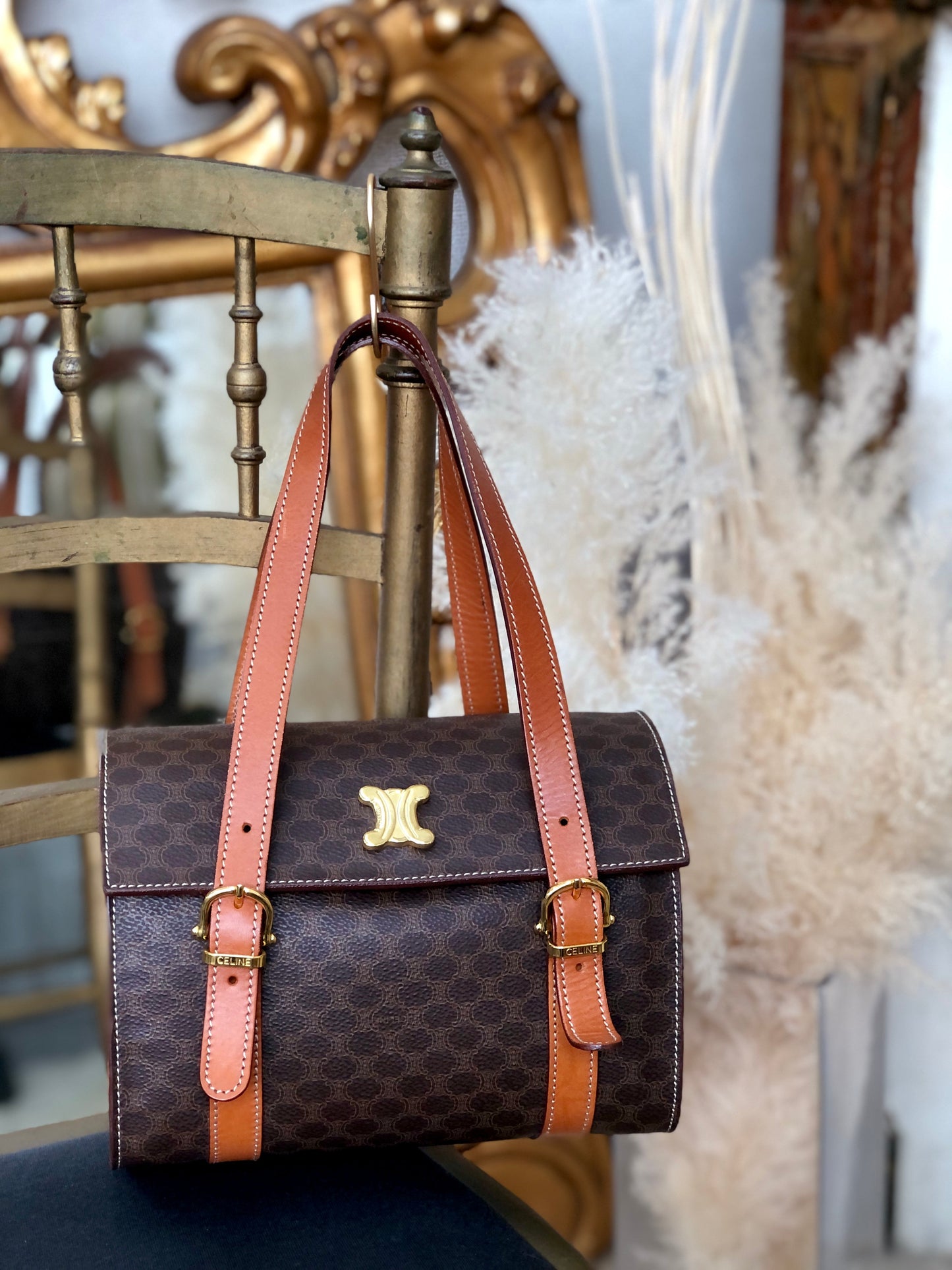 CELINE Triomphe Box Handbag Brown Old CELINE axjbki