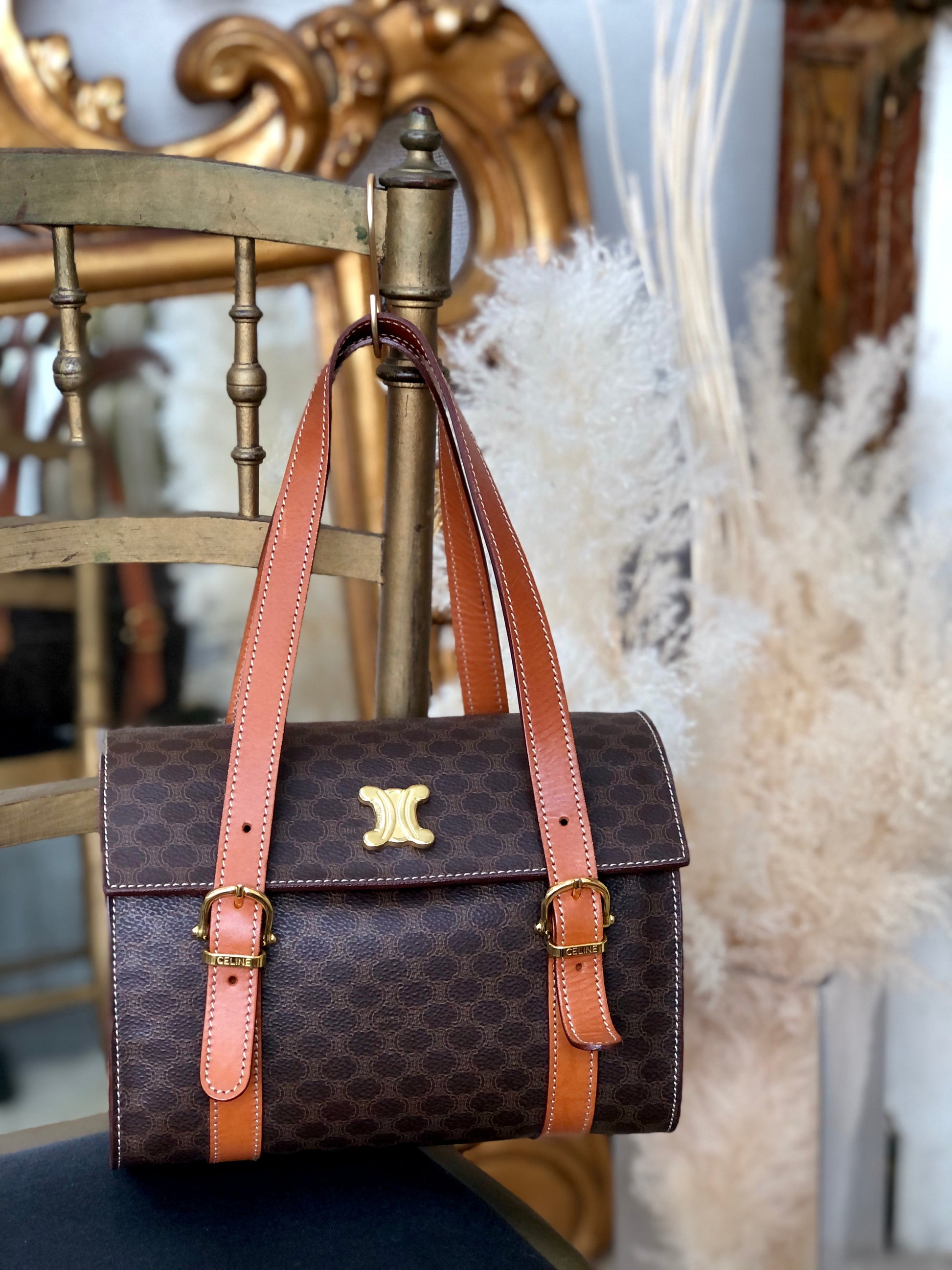 CELINE Triomphe Box Handbag Brown Old CELINE axjbki