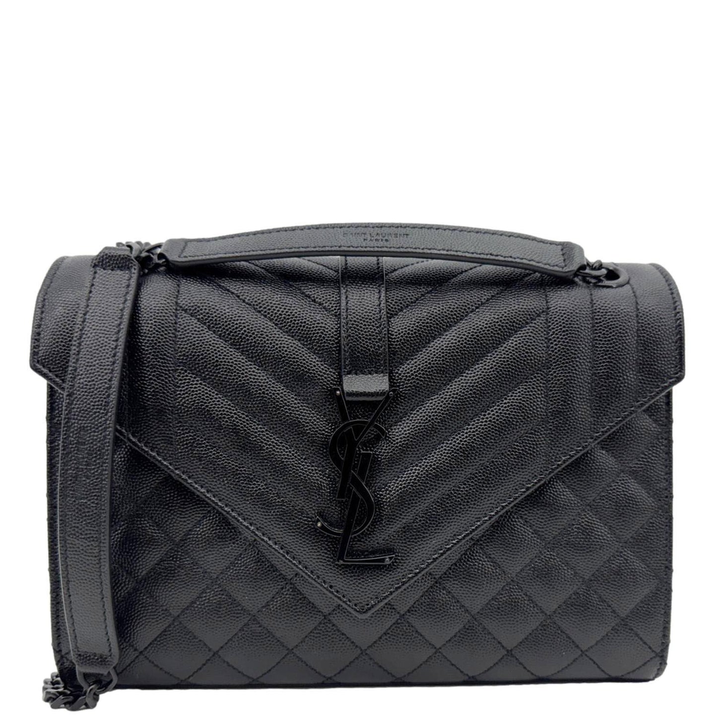 YVES SAINT LAURENT Envelope Medium Grain De Poudre Leather Shoulder Bag Black