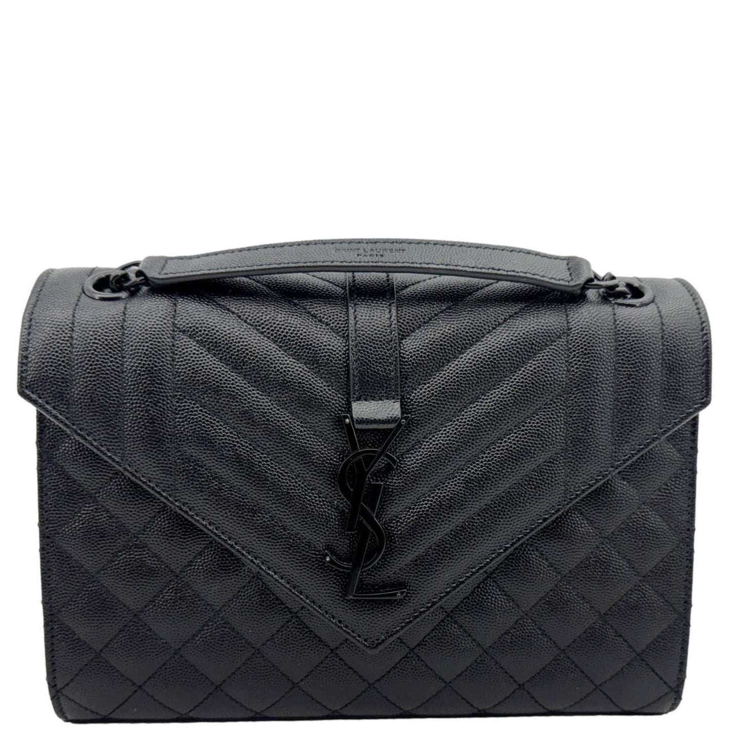 YVES SAINT LAURENT Envelope Medium Grain De Poudre Leather Shoulder Bag Black