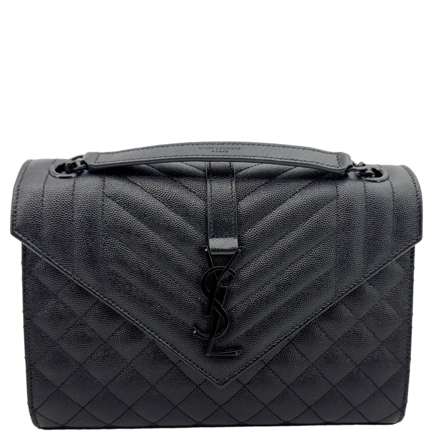 YVES SAINT LAURENT Envelope Medium Grain De Poudre Leather Shoulder Bag Black