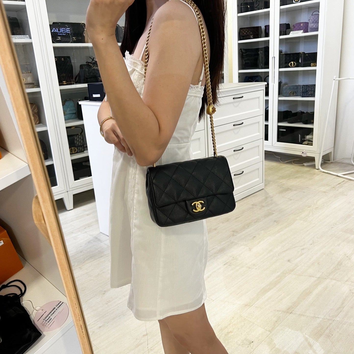 [Local Set - 2023] Chanel 23P Heart Adjustable Chain Mini / Small Flap Bag in Black Caviar and AGHW (Model: AS3829)