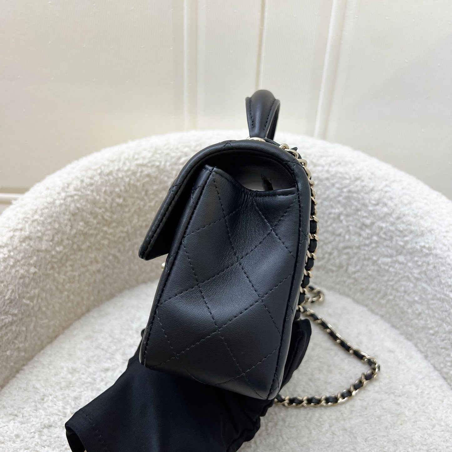 Chanel Classic Top Handle Mini Rectangle Flap in Black Lambskin and LGHW (Model: AS2431) Handbag