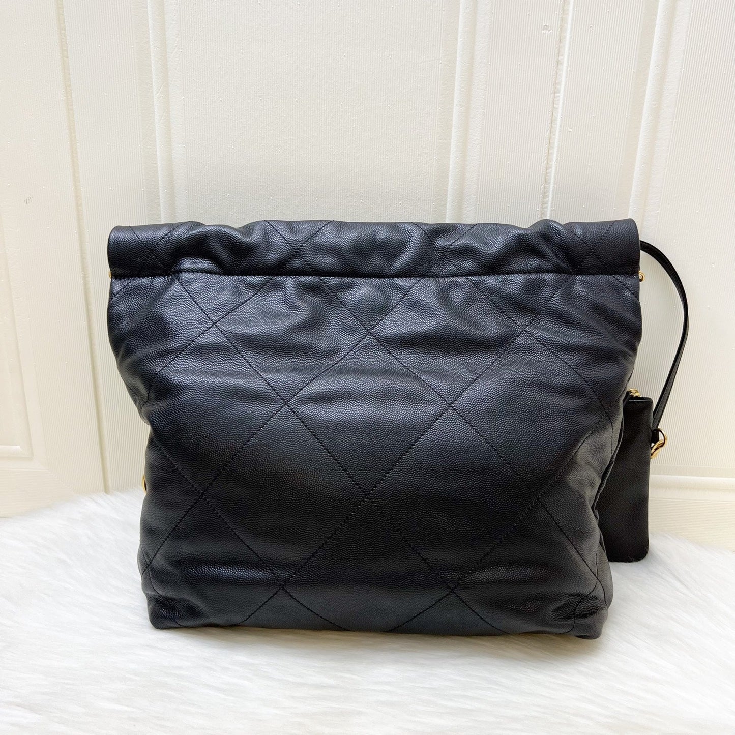 Chanel 22 Small Hobo Handbag in Black Shiny Caviar and AGHW (Model: AS3260)