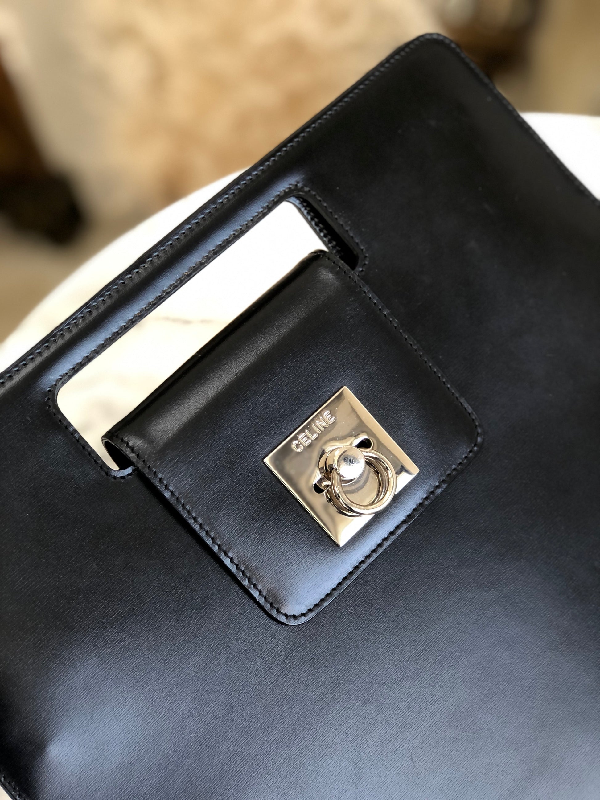 CELINE Gancini Cutout handle Handbag Black Old Celine sccjv8