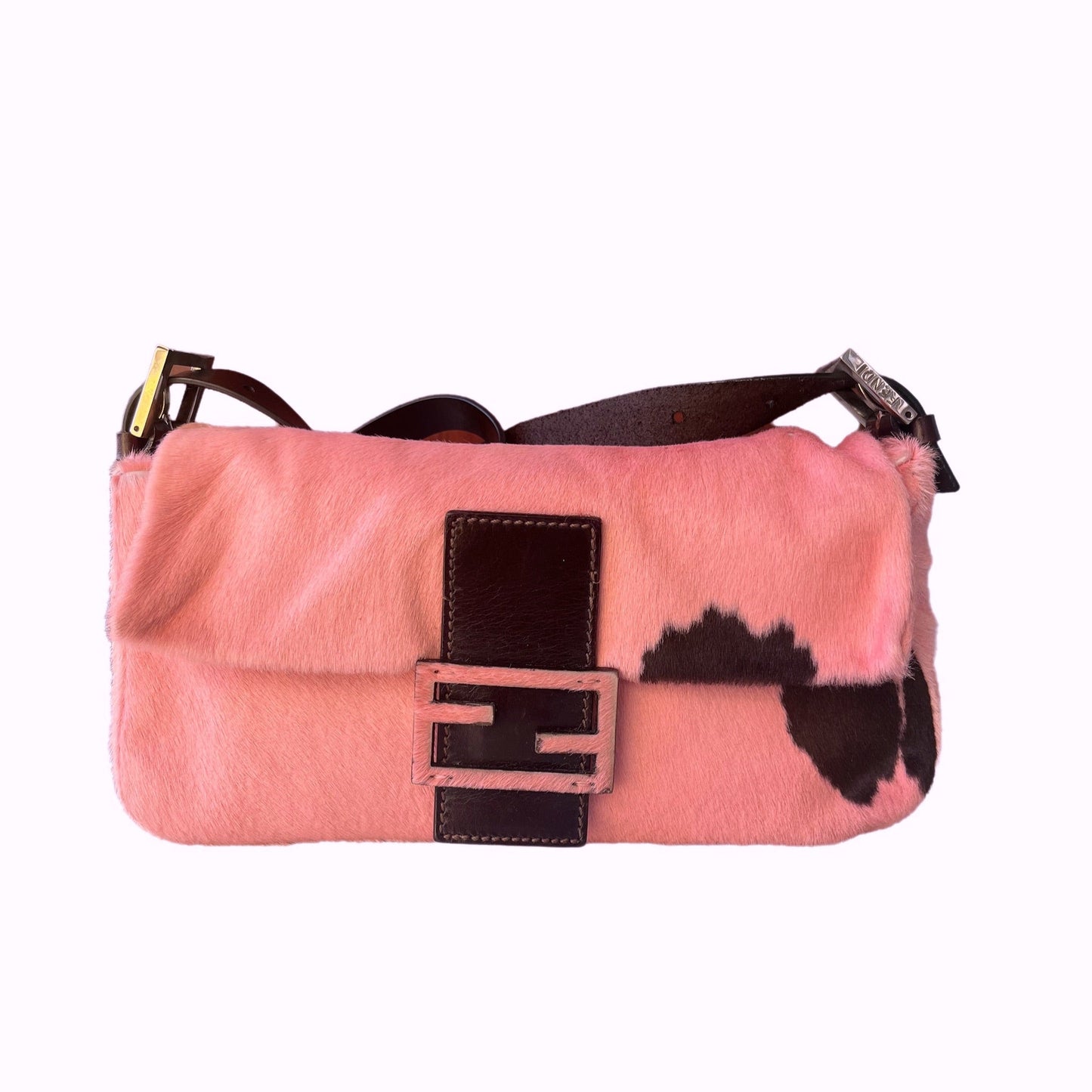 Fendi Baguette Pony hair in cow print Pink