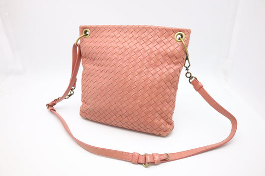 Bottega Veneta Leather Crossbody in Pink Intrecciato (Adjustable)