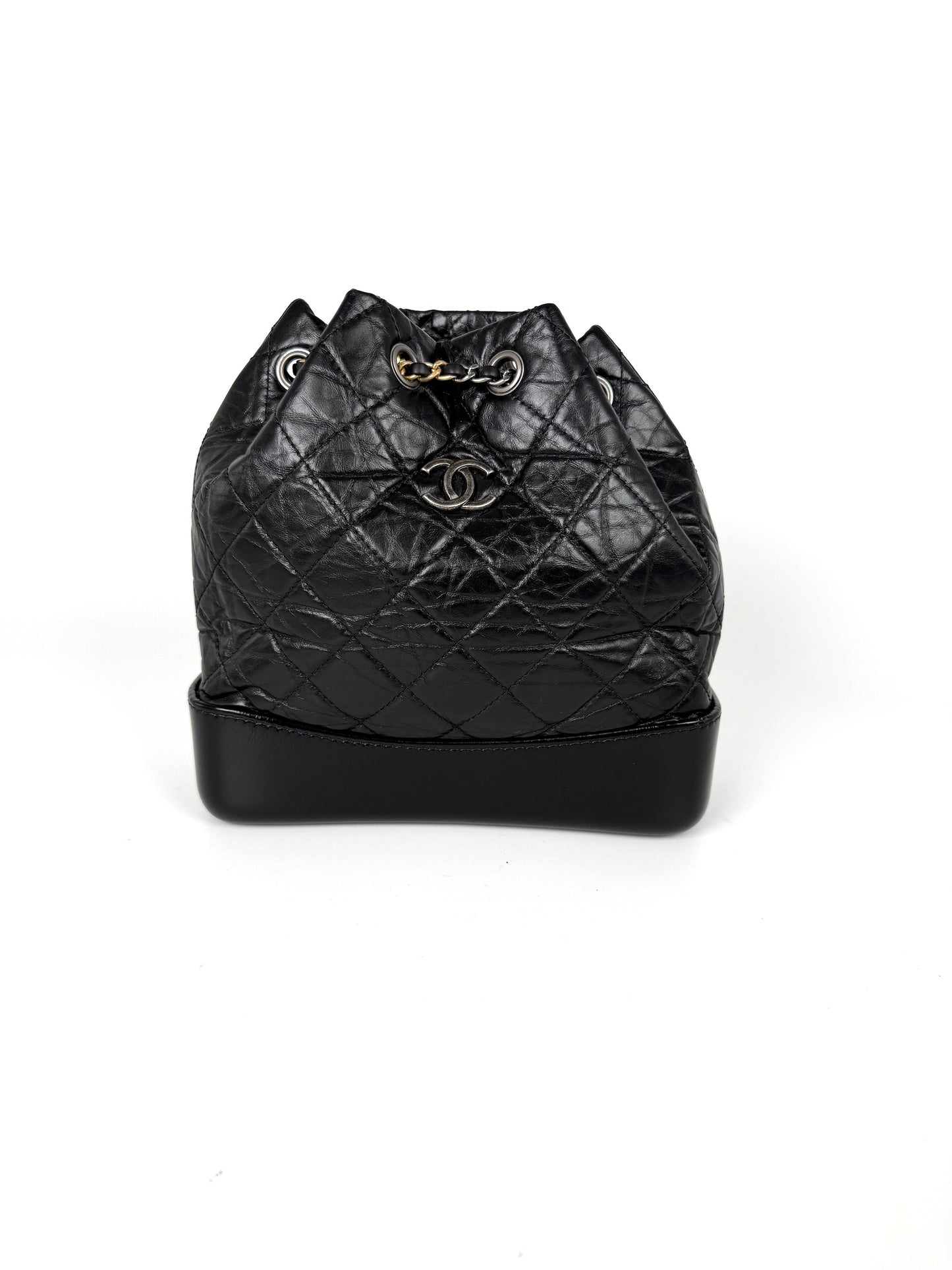 CHANEL Gabrielle Small Quilted Aged Calfskin Leather Black Backpack Bag