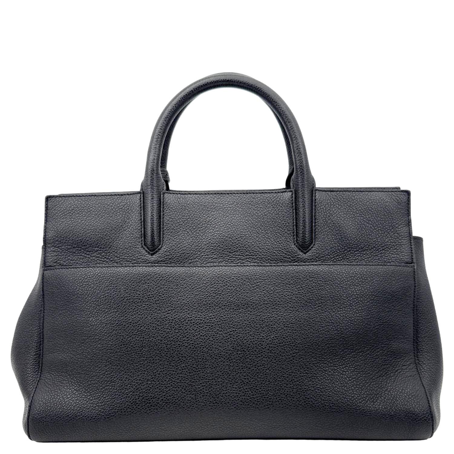 YVES SAINT LAURENT Cabas Rive Gauche Small Pebbled Leather Satchel Bag Black