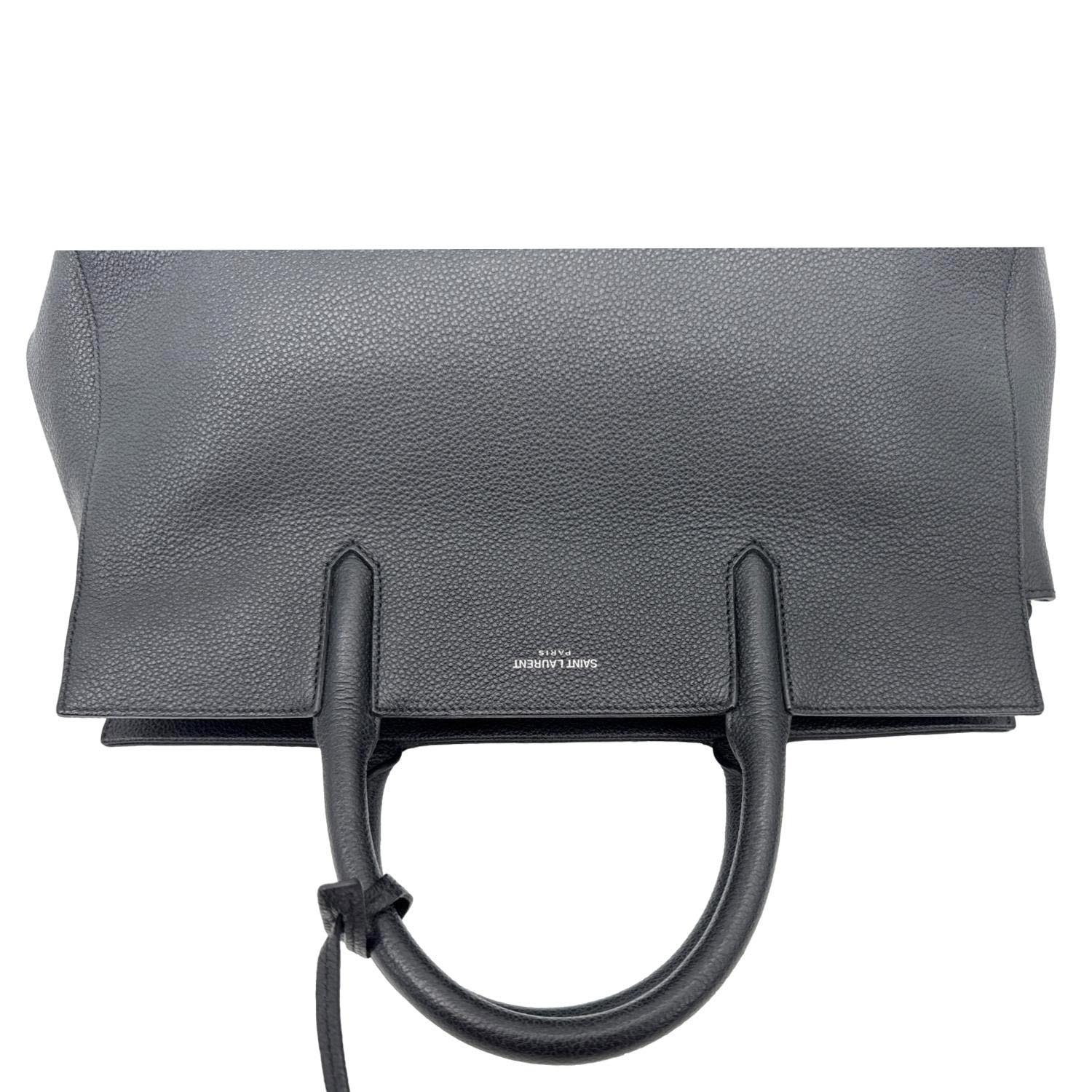 YVES SAINT LAURENT Cabas Rive Gauche Small Pebbled Leather Satchel Bag Black