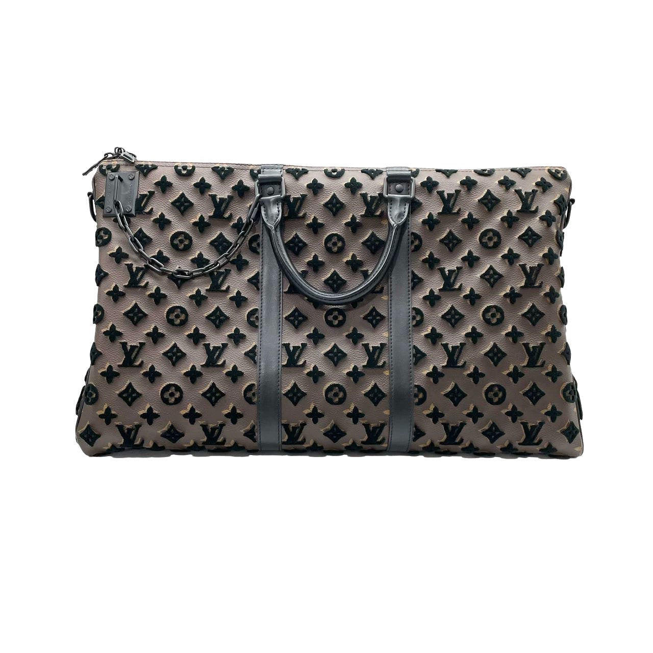 Louis Vuitton Keepall Triangle Bag 50 Canvas Shoulder Strap Monogram Tufting Brown Black Never