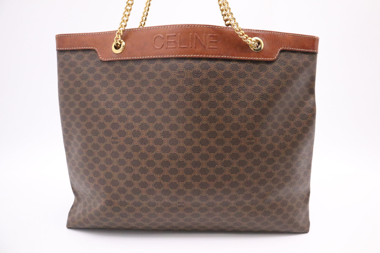 Celine Chain Tote in Brown Macadam Canvas