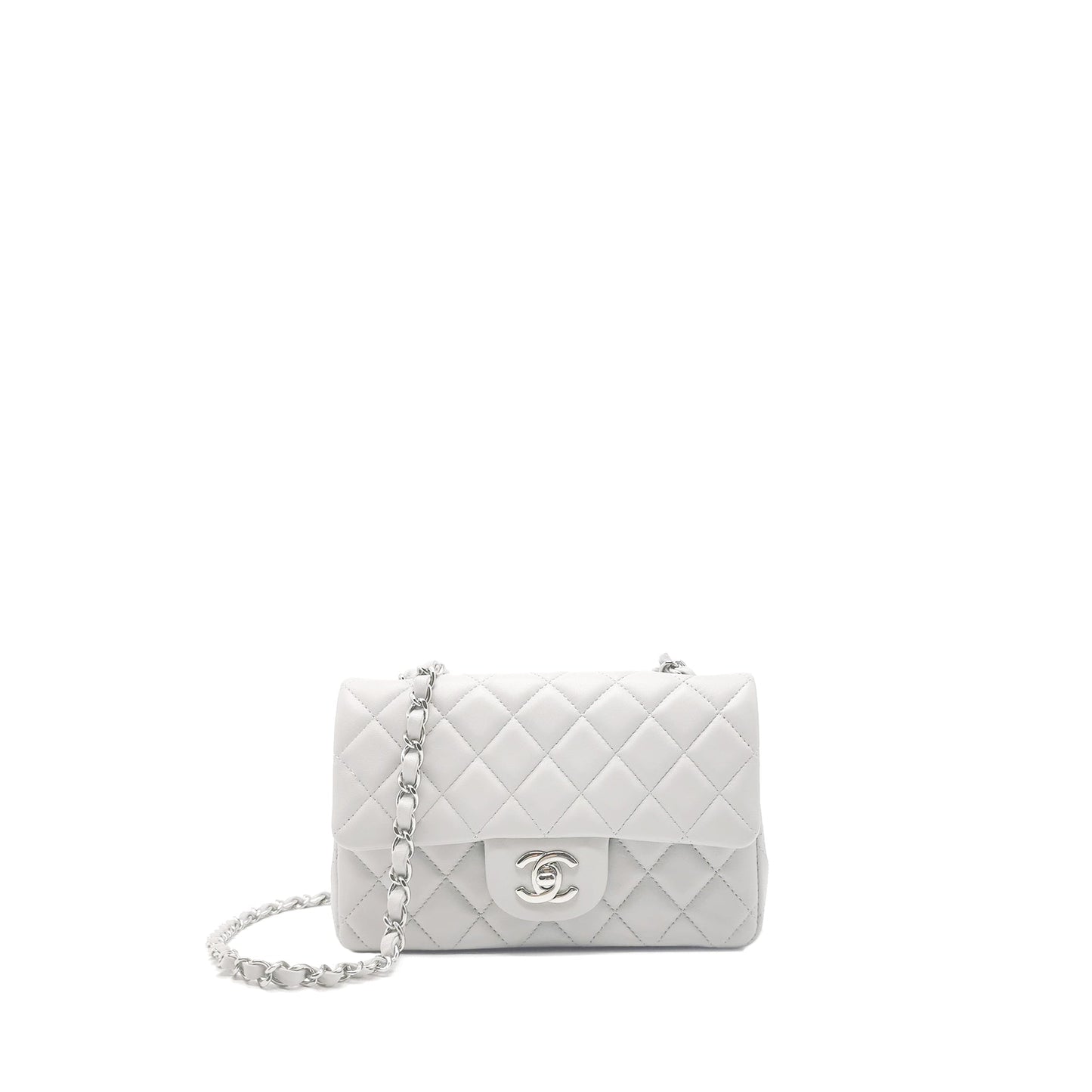 Chanel Mini Rectangular Flap Bag Lambskin Light Grey