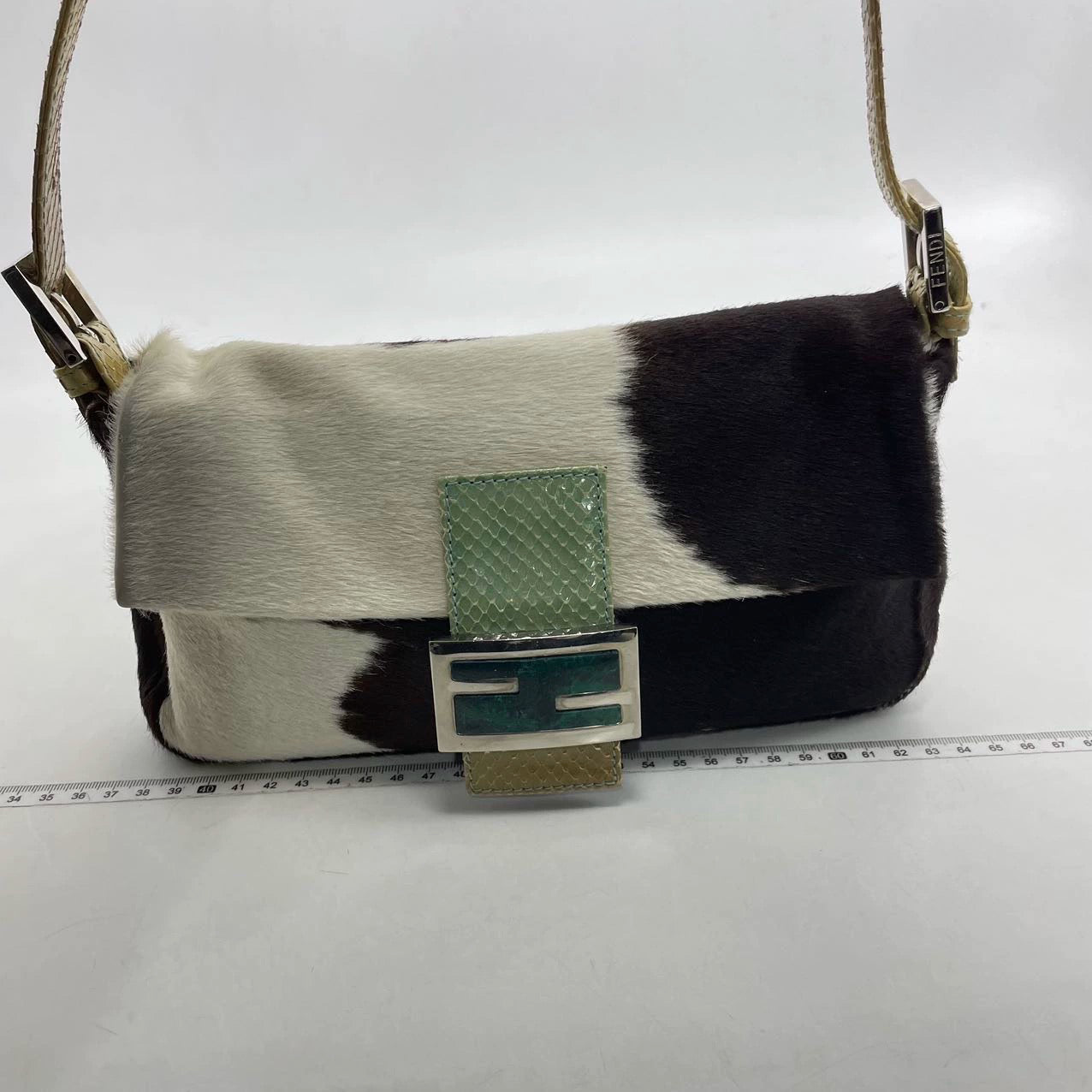 Fendi Baguette Pony hair in cow print White with Python Skin Strap and Buckle