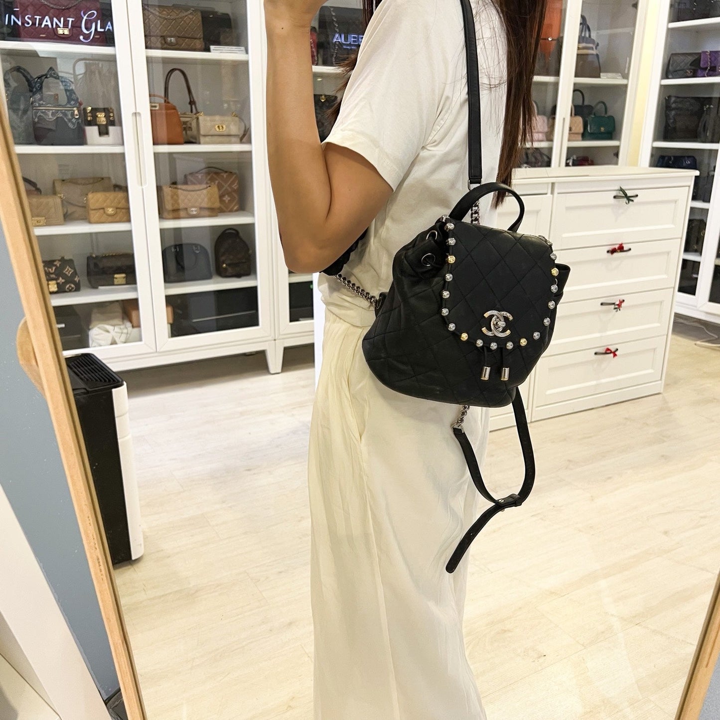 Chanel Studded Mini Backpack in Black Calfskin and 2-tone HW