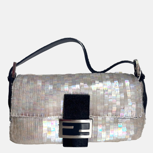 Fendi Baguette Gold Translucent Sequins with Pony-style Leather Strap