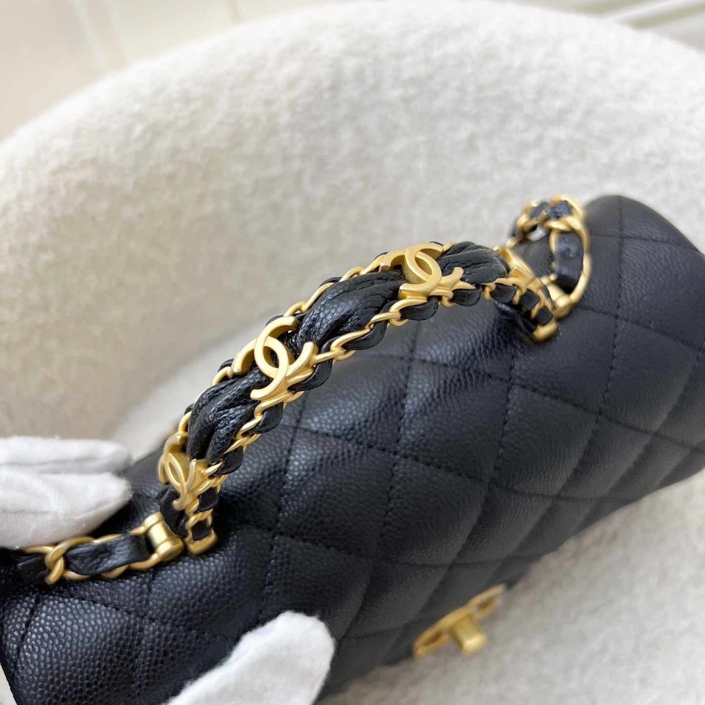 [Brand New] Chanel 25B Top Handle Mini Rectangular Flap in Black Caviar and AGHW (Model: ) Shoulder Bag