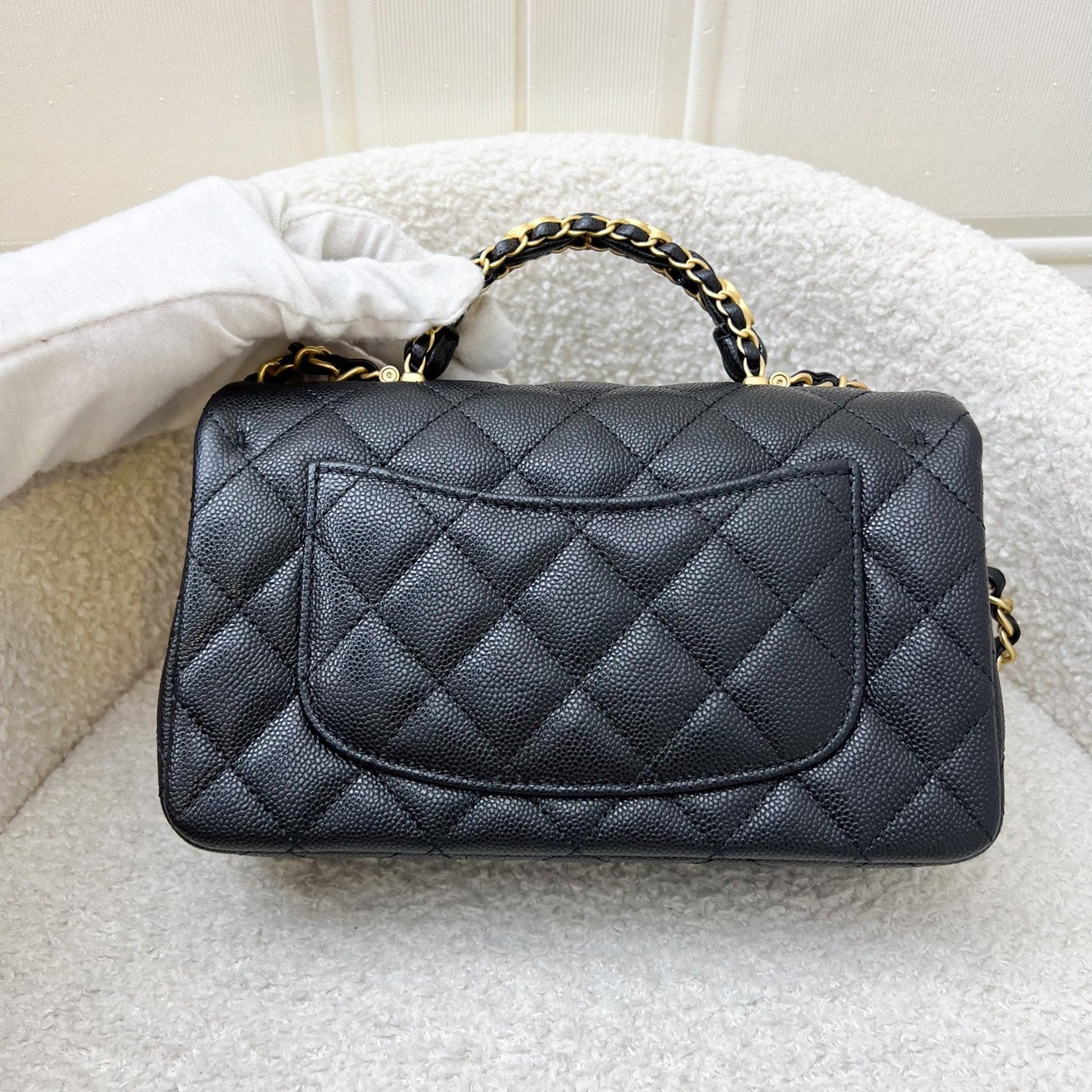 [Brand New] Chanel 25B Top Handle Mini Rectangular Flap in Black Caviar and AGHW (Model: ) Shoulder Bag