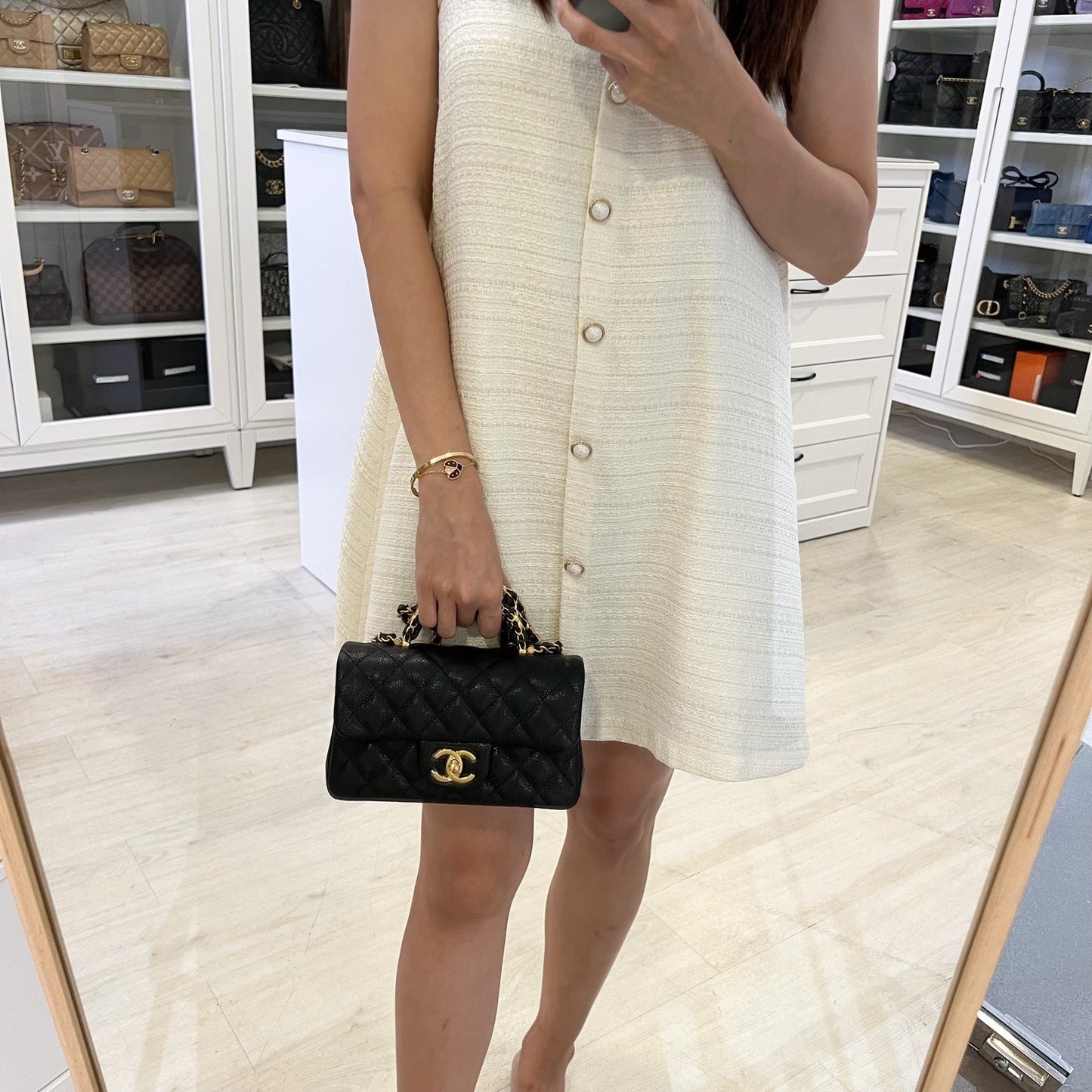 [Brand New] Chanel 25B Top Handle Mini Rectangular Flap in Black Caviar and AGHW (Model: ) Shoulder Bag