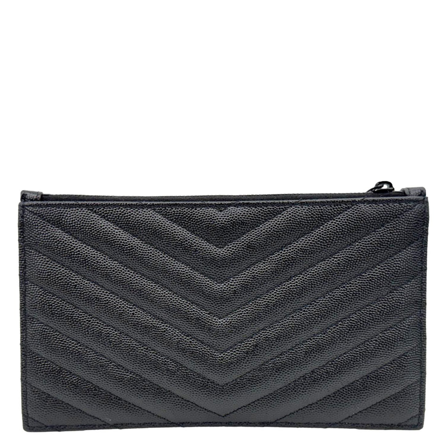 YVES SAINT LAURENT Monogram Bill Grain De Poudre Chevron Leather Zip Pouch Black