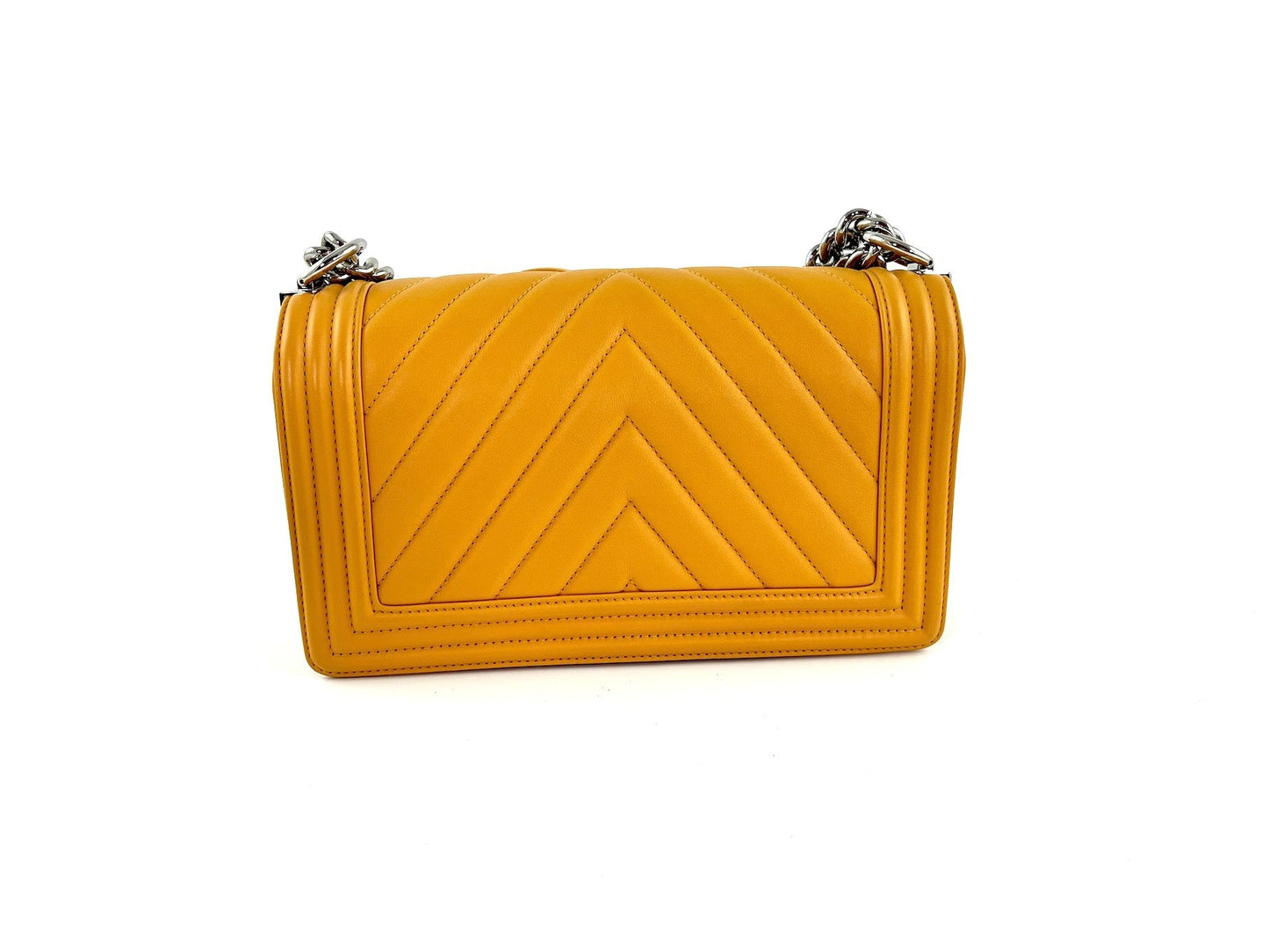 CHANEL Boy Old Medium Yellow Chevron Quilted Calfskin Bag