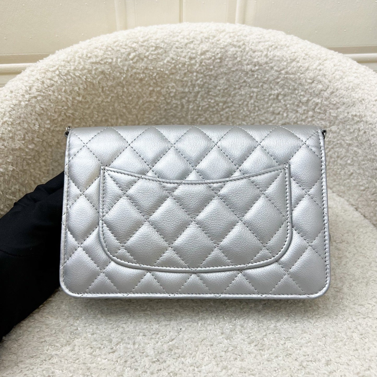 Chanel Reissue Wallet on Chain WOC in Metallic Silver Calfskin and SHW Crossbody