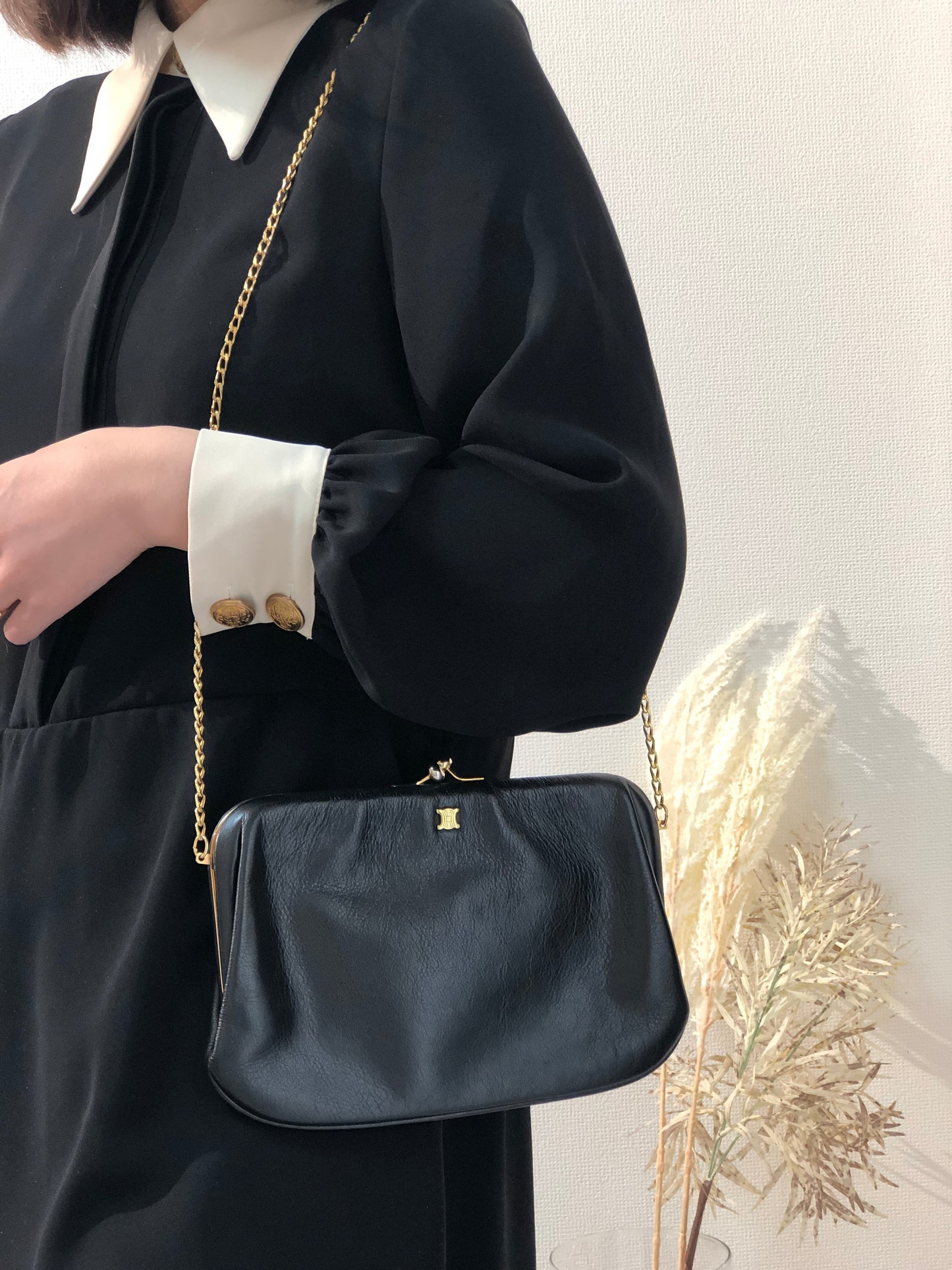 CELINE Shoulder bag Triomphe Clasp Black Old Celine v4ach7