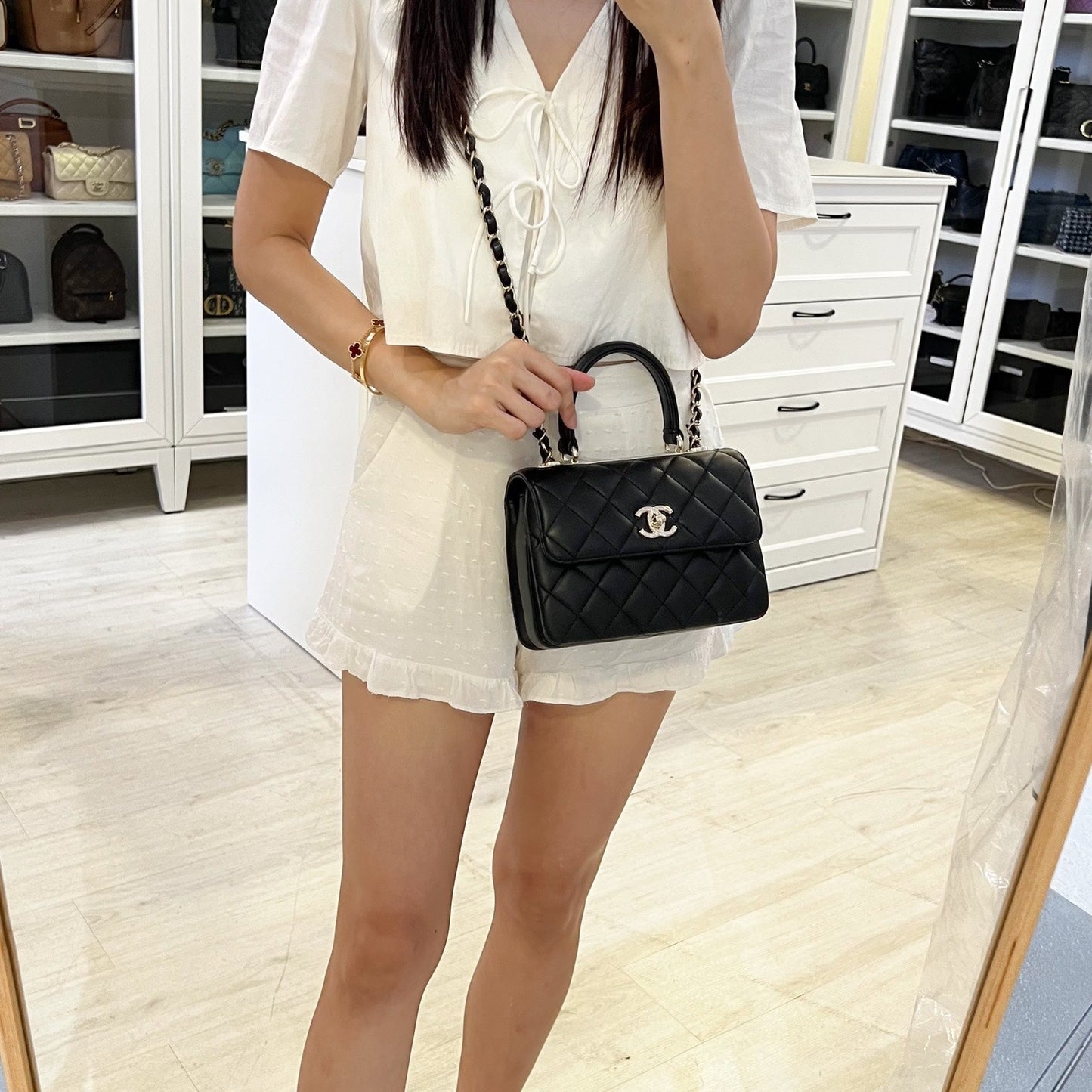 Chanel Mini Trendy CC Top Handle Flap Bag in Black Lambskin and LGHW