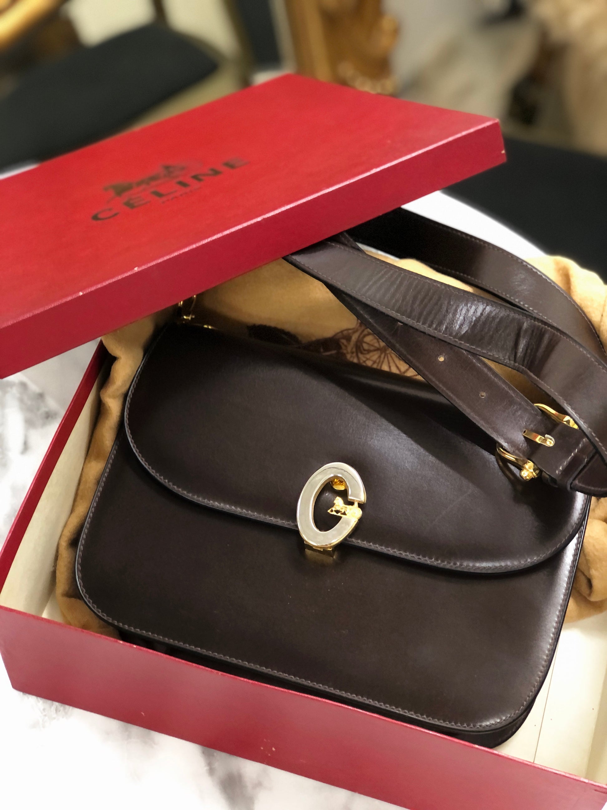 CELINE Horse carriage Crossbody Shoulderbag Brown Old CELINE apx2ne