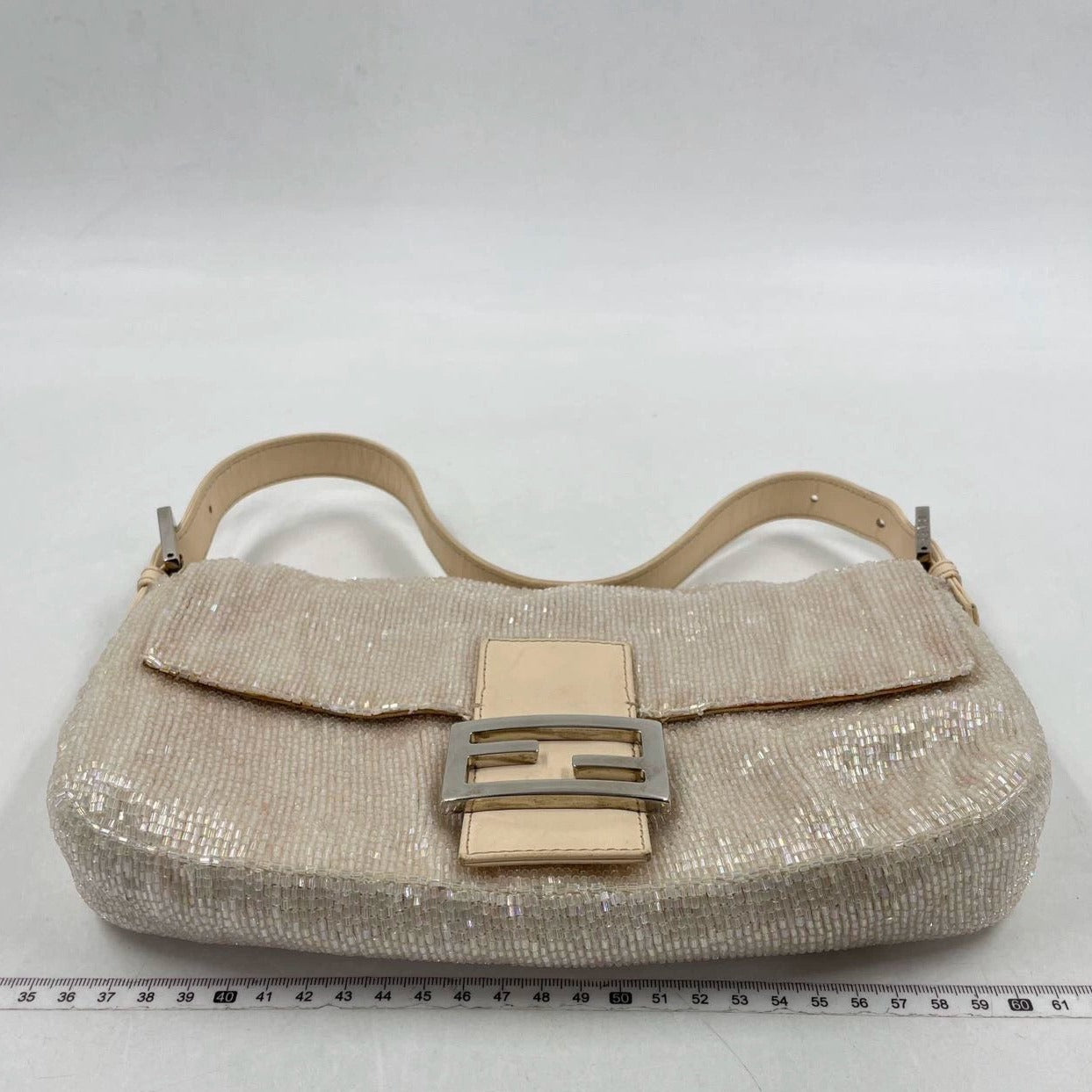 Fendi Baguette Glittering Waterfall Beads Cream Shoulder Bag