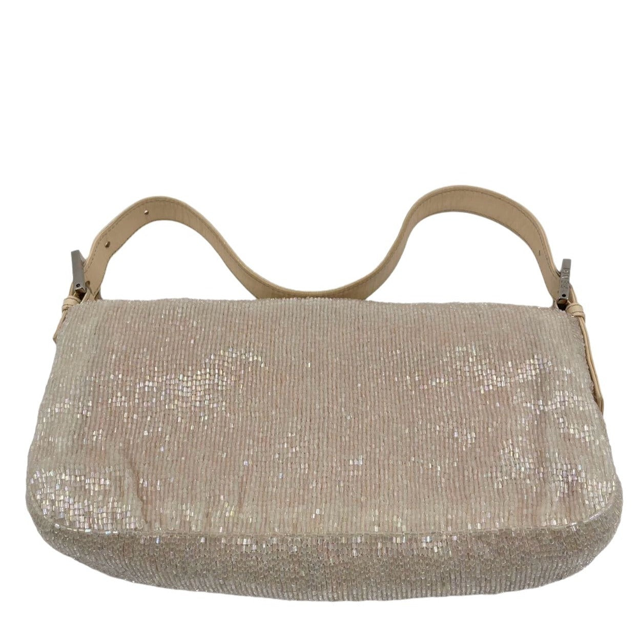 Fendi Baguette Glittering Waterfall Beads Cream Shoulder Bag