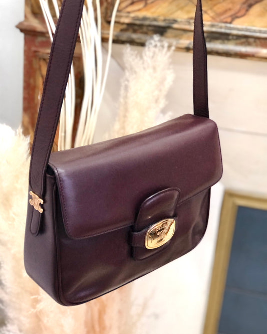 CELINE Plate Side Triomphe Leather Shoulder Bag Bordeaux Old Celine xfmxkn