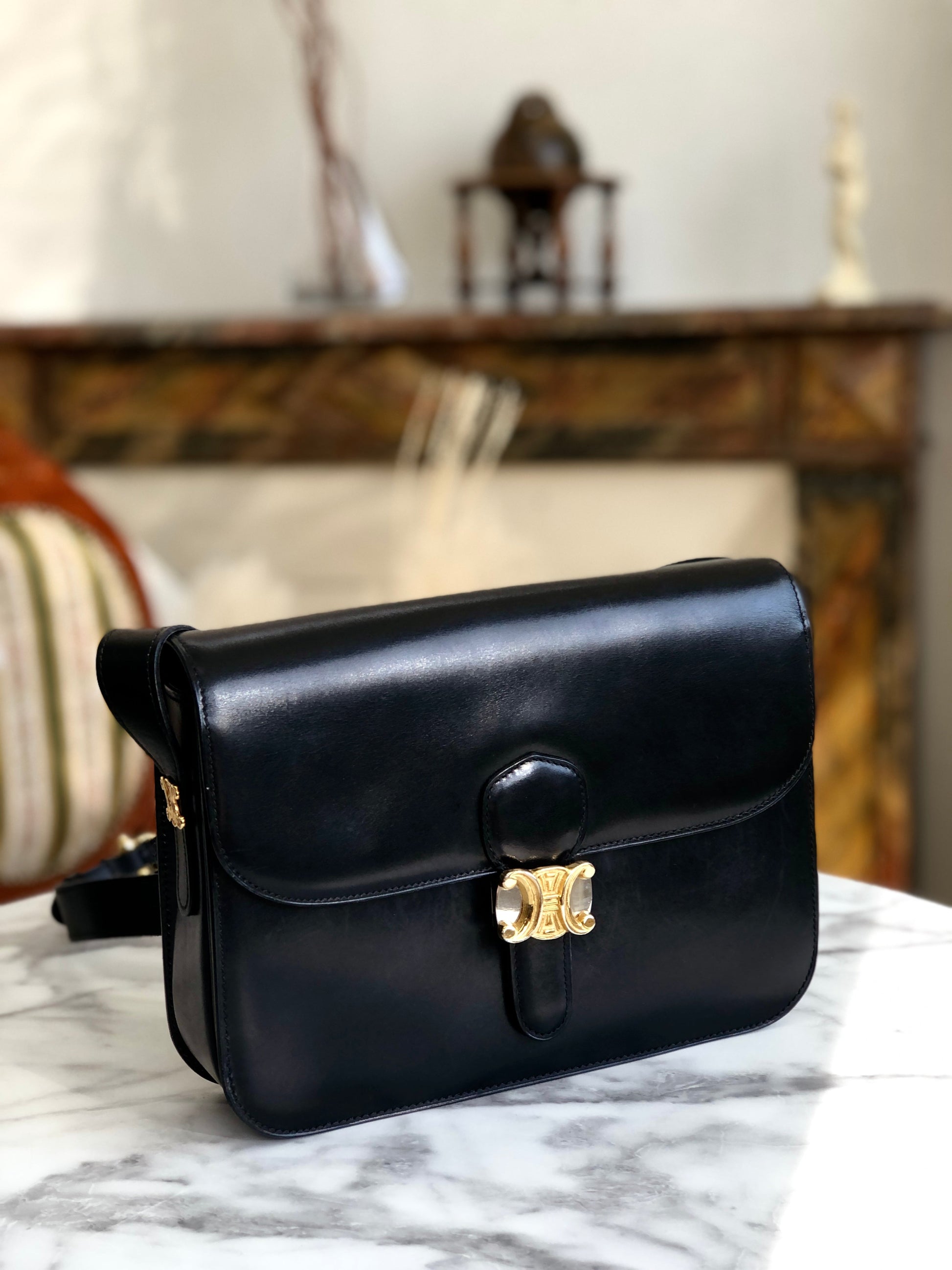 CELINE Triomphe Crossbody Shoulderbag Black Old CELINE m4hg6t