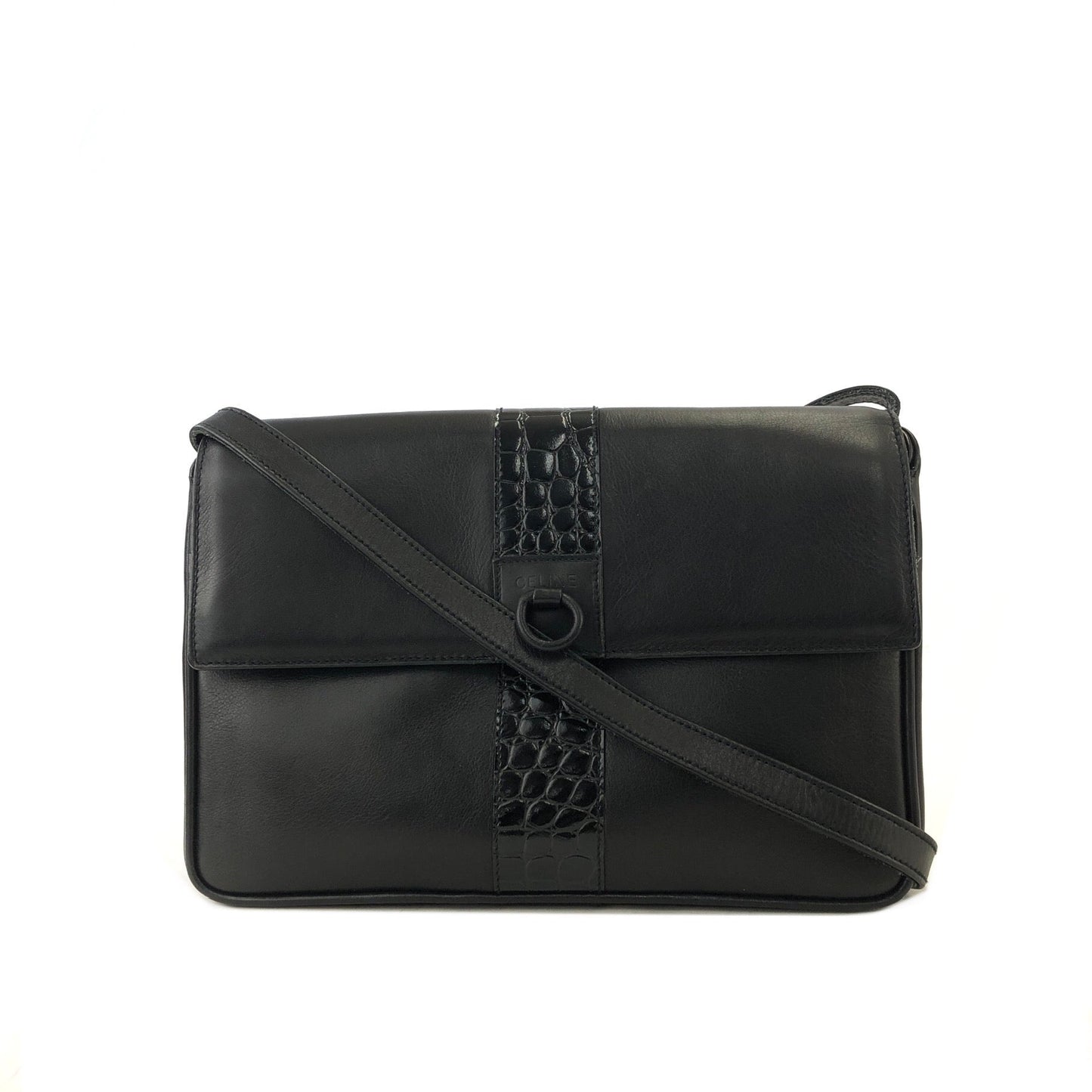 CELINE Gancini Leather Shoulder bag Clutch bag Black Old Celine 6ehwcp