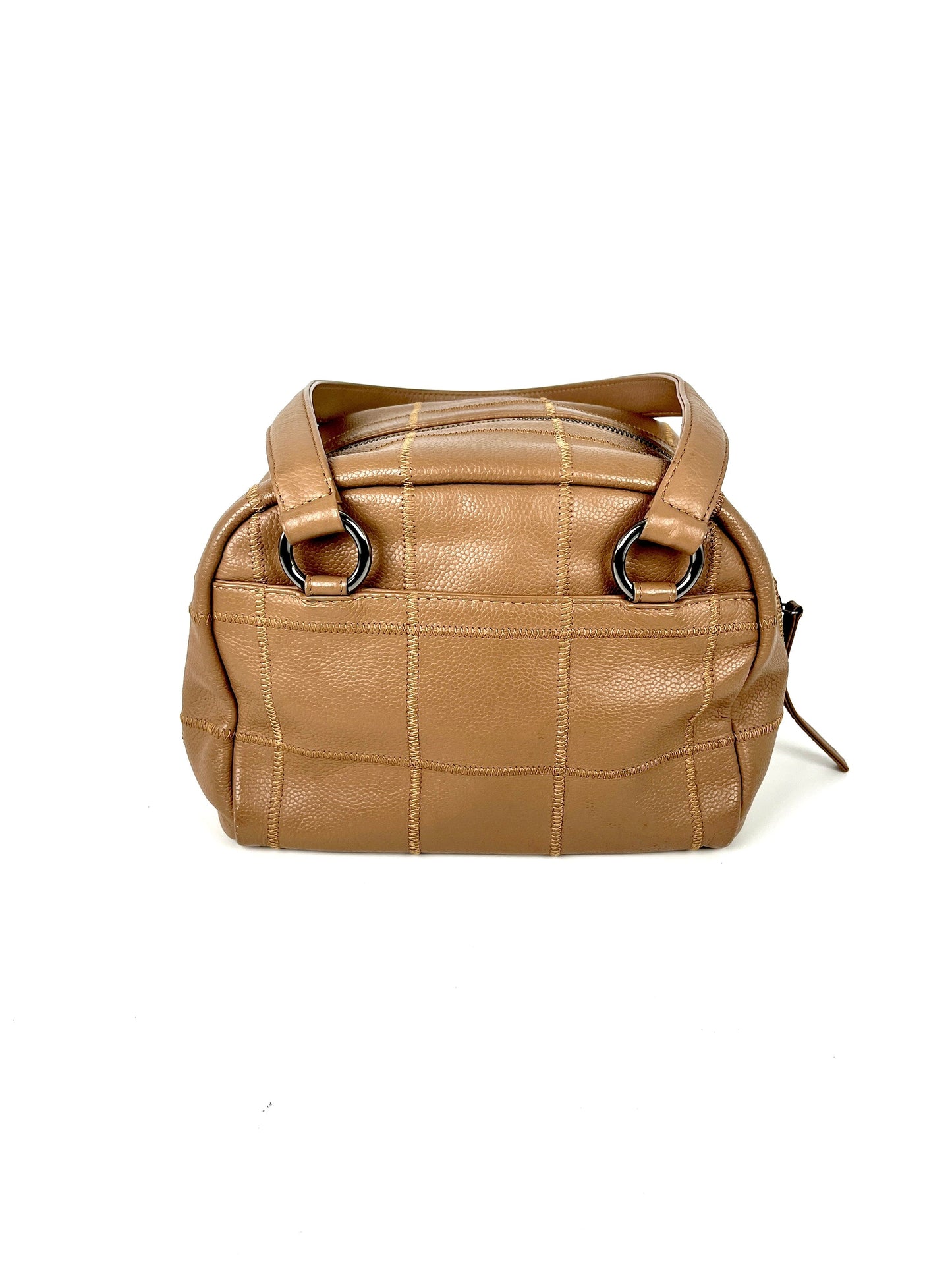 CHANEL LAX Square Quilt Bowler Dark Beige Leather Bag