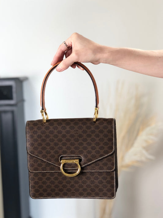 CELINE Macadam Horse Bit Double Flap Handbag Brown 8byndv
