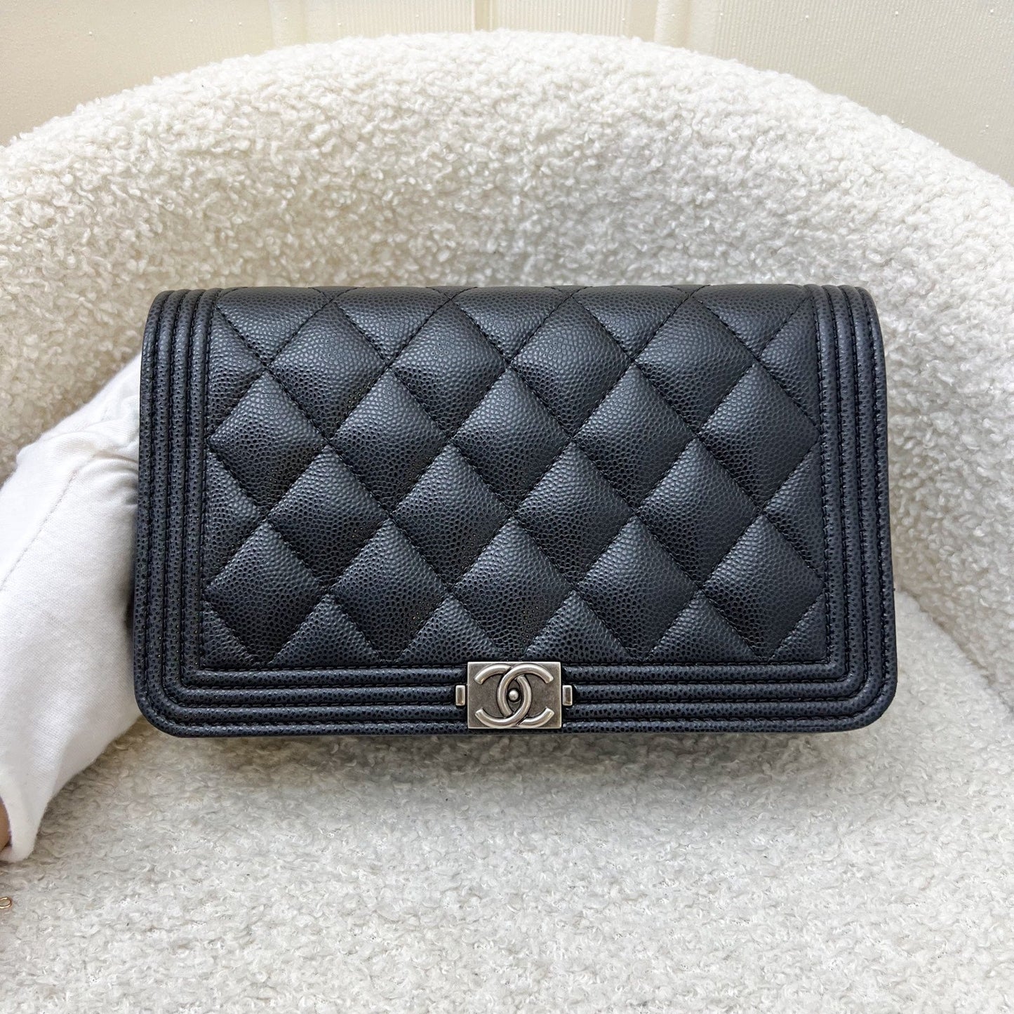 Chanel Boy Wallet on Chain WOC in Black Caviar and RHW Crossbody