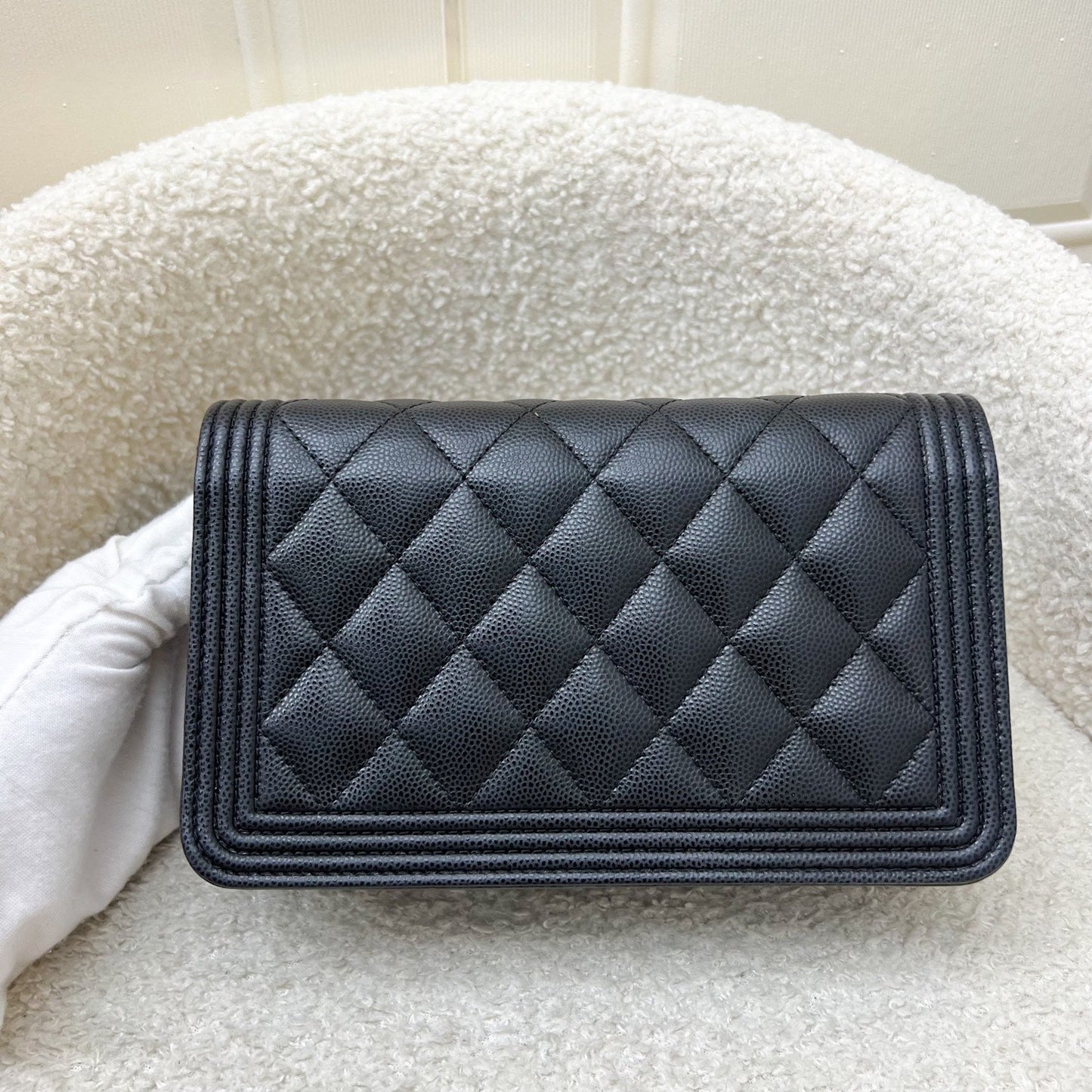 Chanel Boy Wallet on Chain WOC in Black Caviar and RHW Crossbody