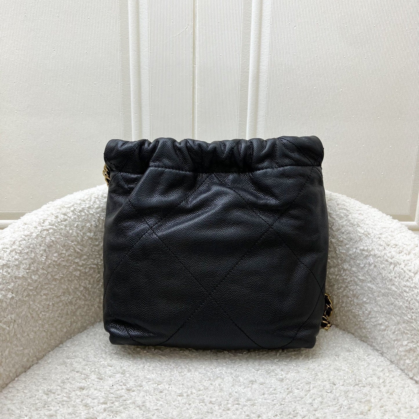 Chanel 22 Mini Hobo Handbag in Black Shiny Caviar and AGHW (Model: AS3980)